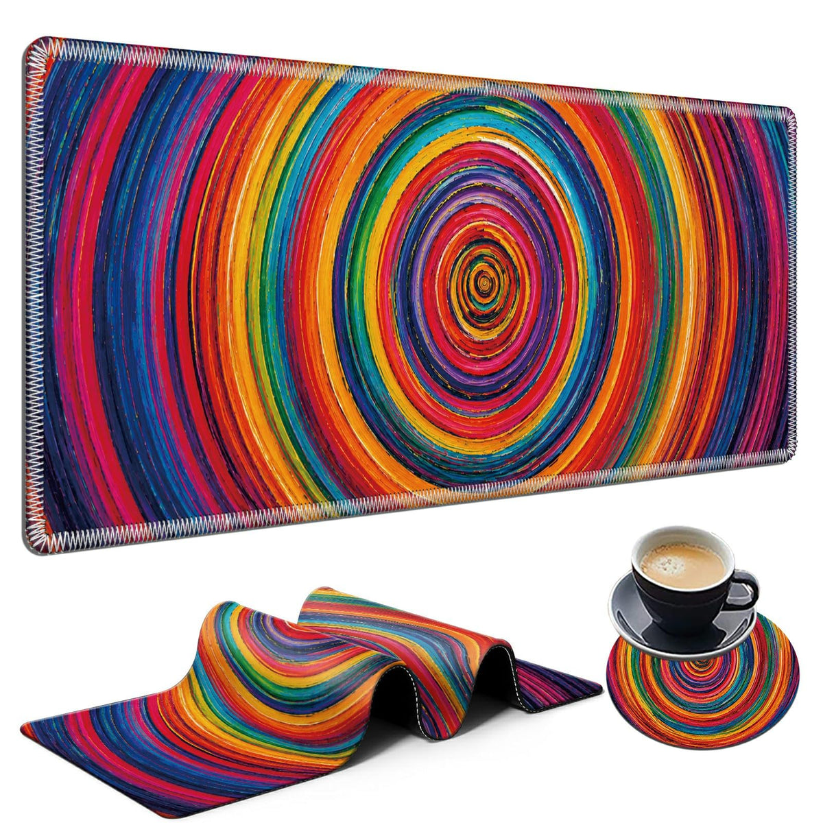 Rainbow Spiral Rings Large Mouse Pad, 31.5 x 11.8 in Extended Desk Mat