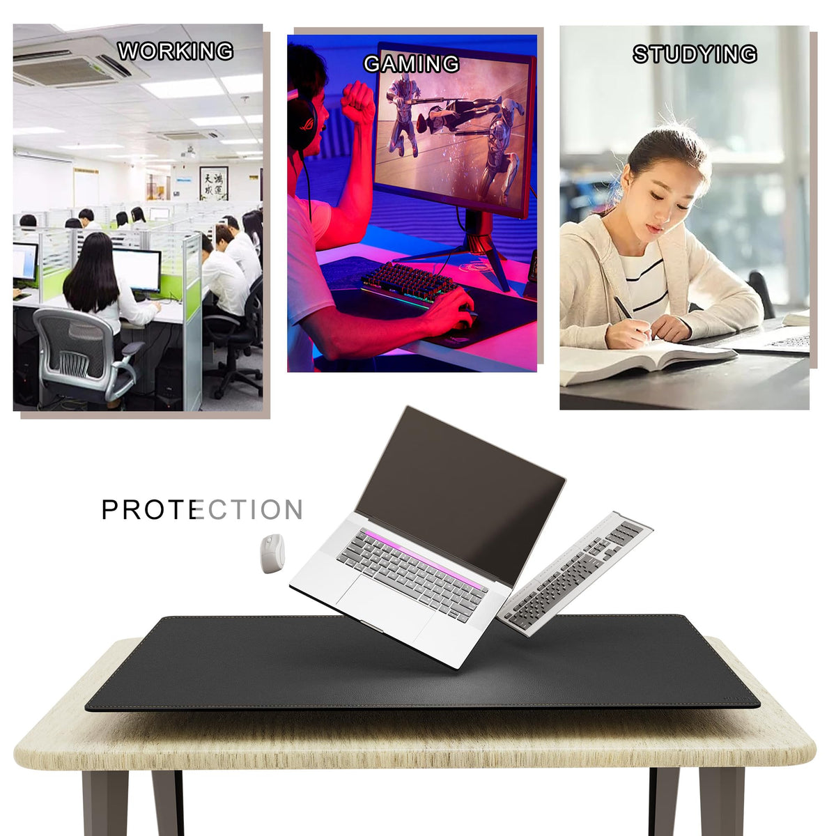MAIDERN 43.3”x 27.5” Cork & Leather Desk Pad, Large Desk Mat (Black)