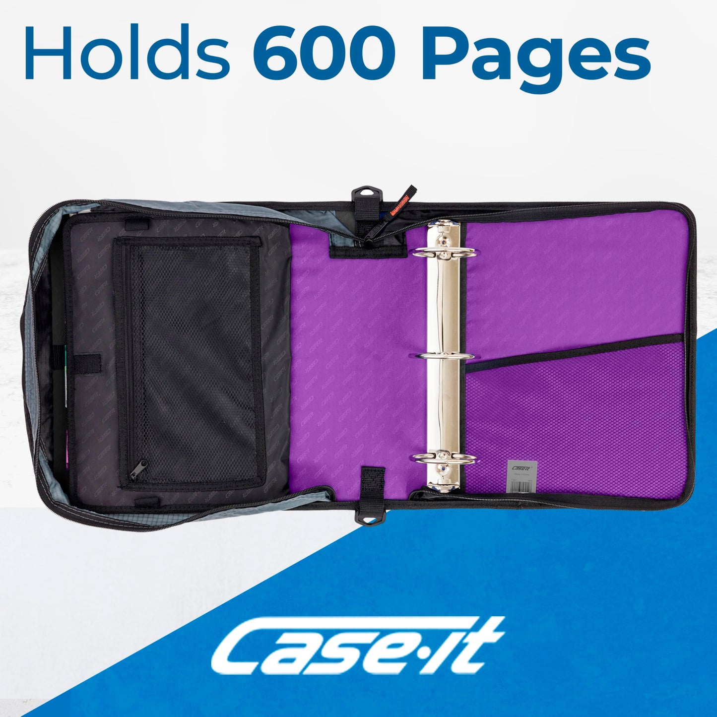 Case-it School Zipper Binder | 3" O-Rings | 600-Sheet | D-146 Deep Purple