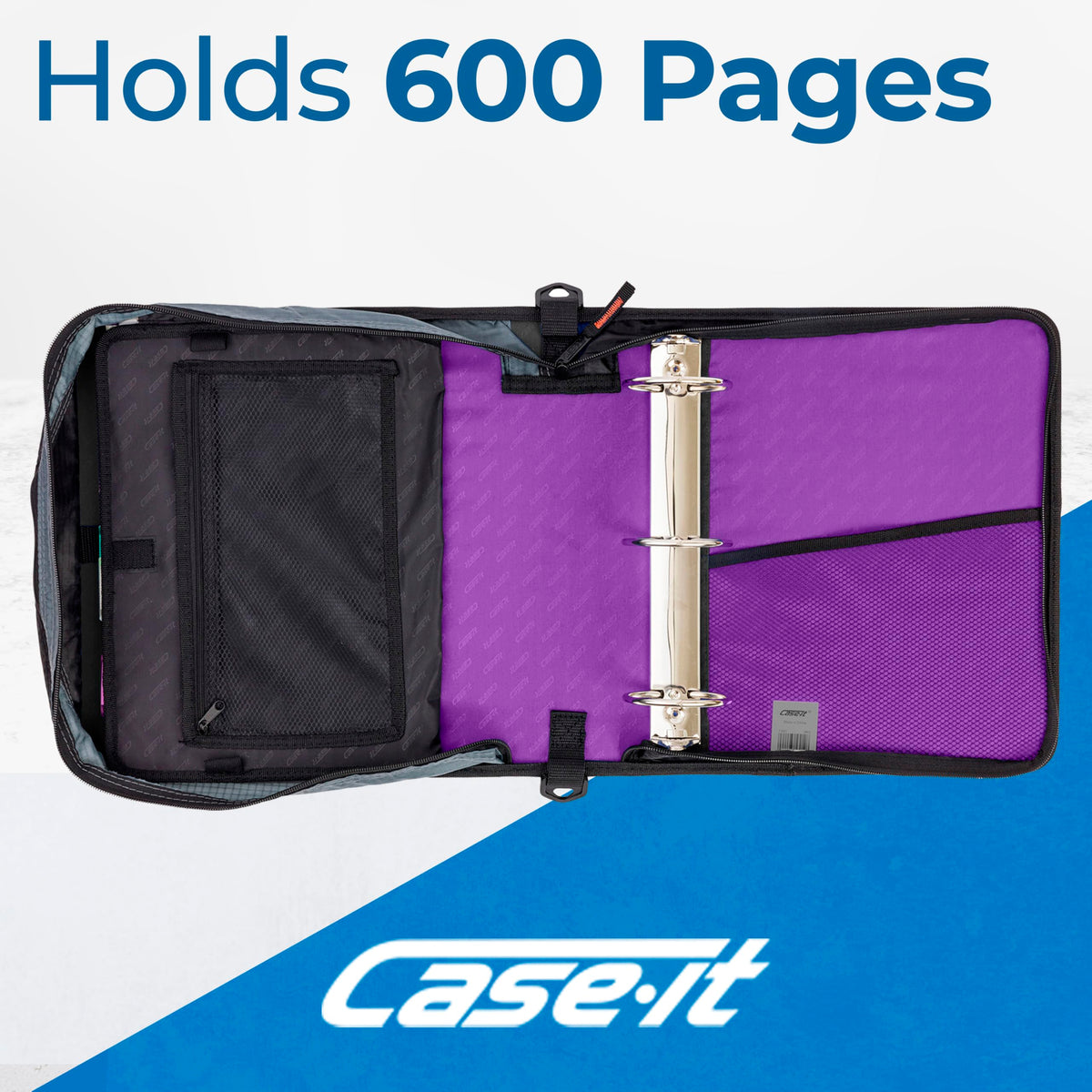 Case-it School Zipper Binder | 3" O-Rings | 600-Sheet | D-146 Deep Purple
