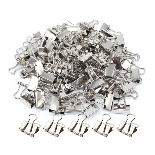 Silver Binder Clips, Mini Paper Clip, Small Paper Clamps 15mm (5/8 inch), 100 Pack Micro Size