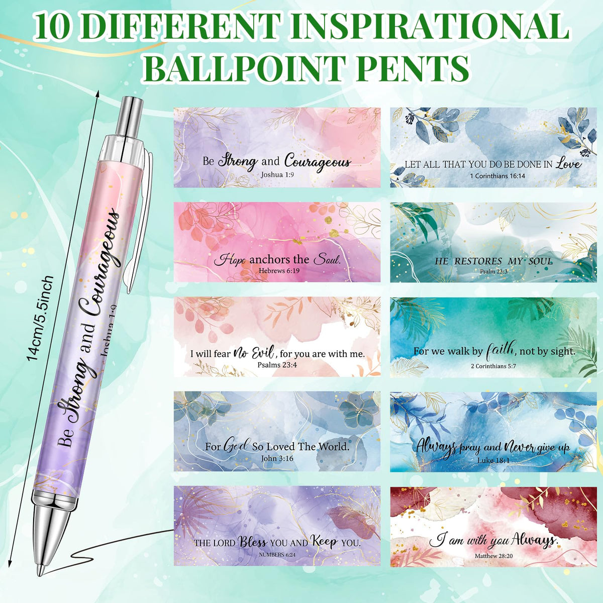 Qeeenar 50 Pcs Bible Verse Pens Christian Gift,Flower