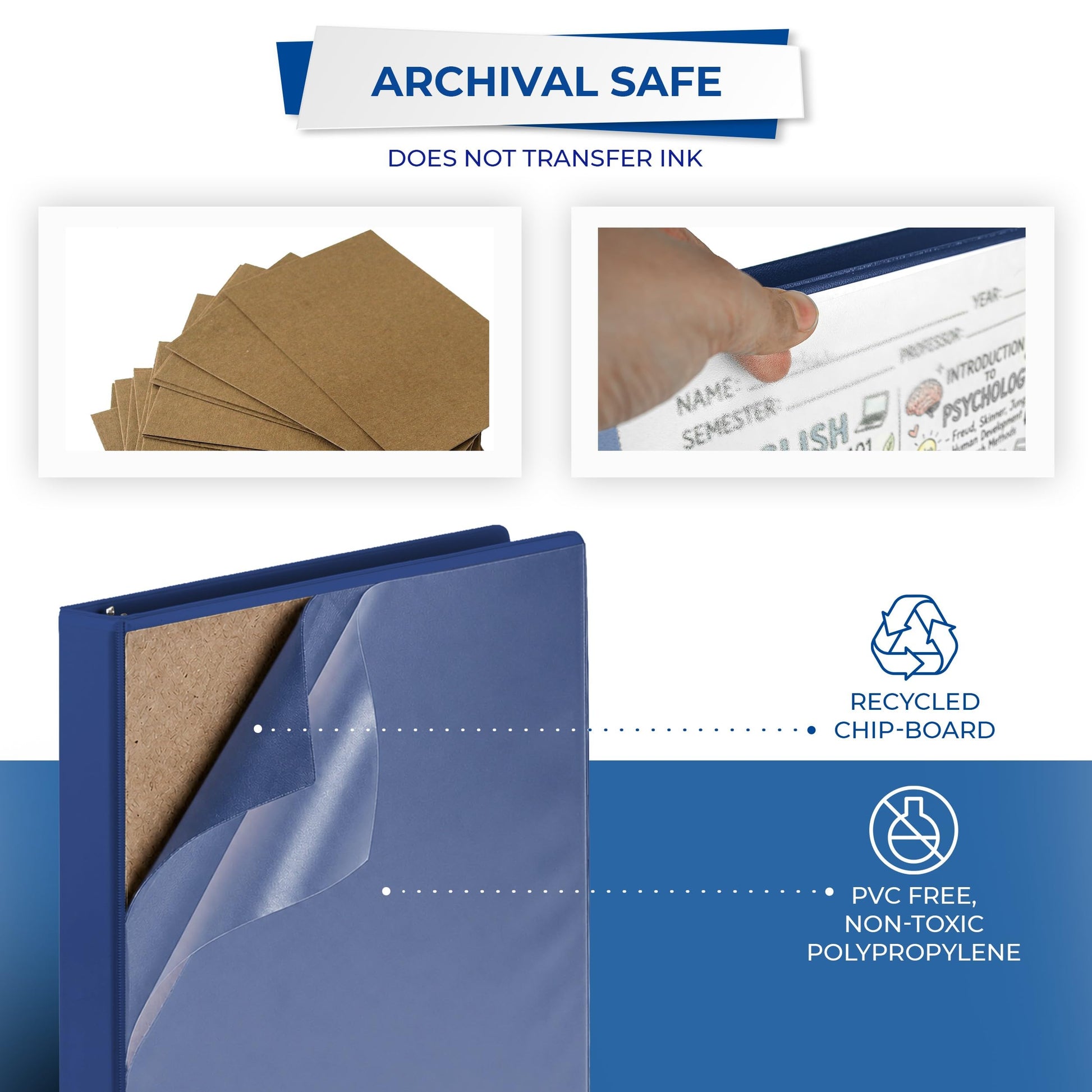 Samsill Durable 1 inch 3 Ring Binder, D Ring Binder, 100% Recycled Chipboard, Blue, 4 Pack
