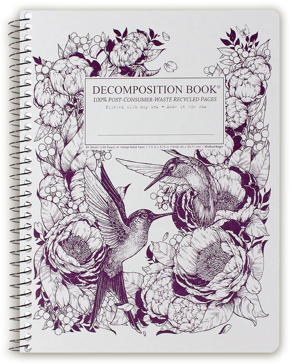Decomposition Hummingbirds College Ruled Spiral Notebook - 9.75 x 7.5 Journal with 160 Lined Pages