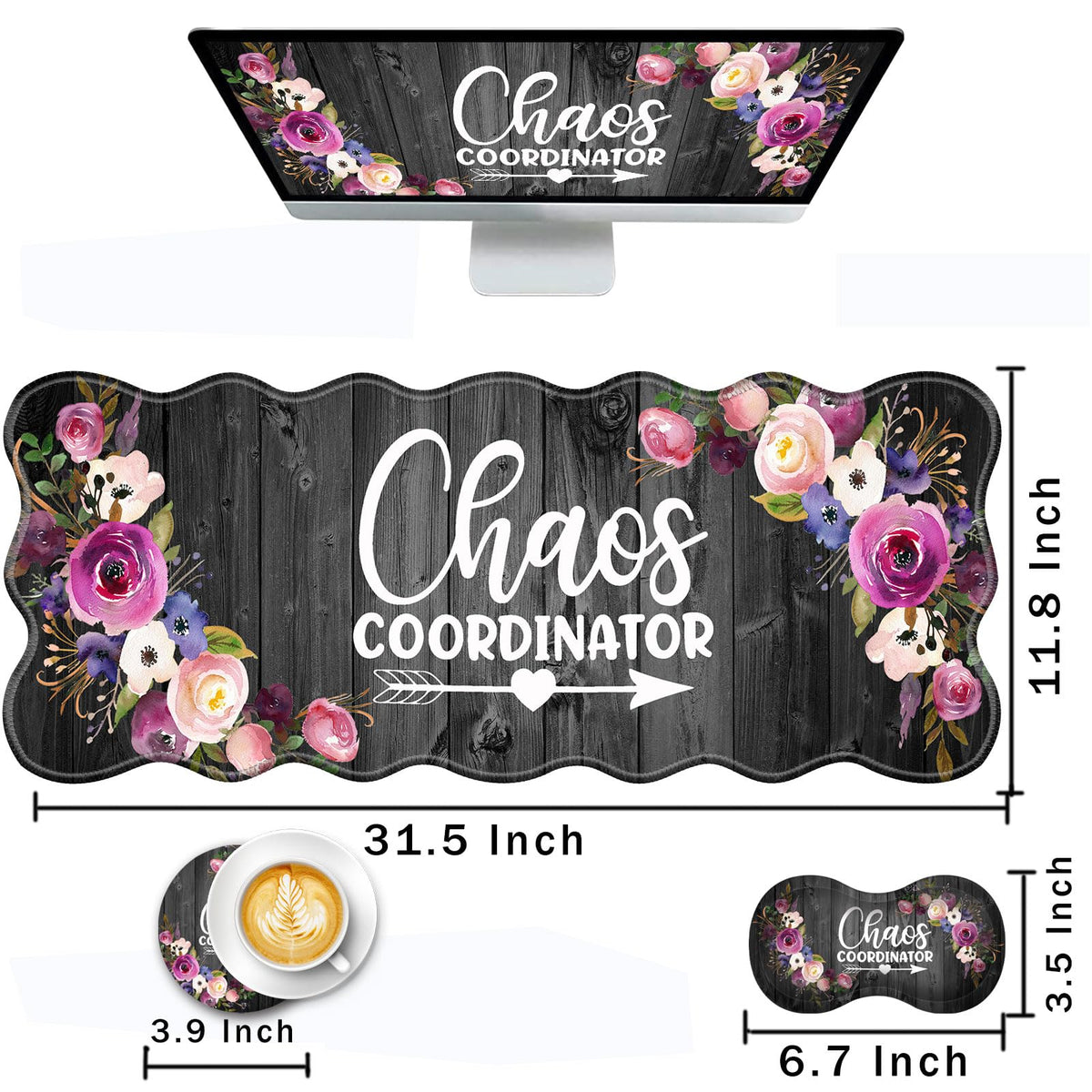 CICPLKSE Mouse Pad with Wrist Support + Desk Mat + Coaster 3 in 1 Set, XL Large Gaming Mousepad