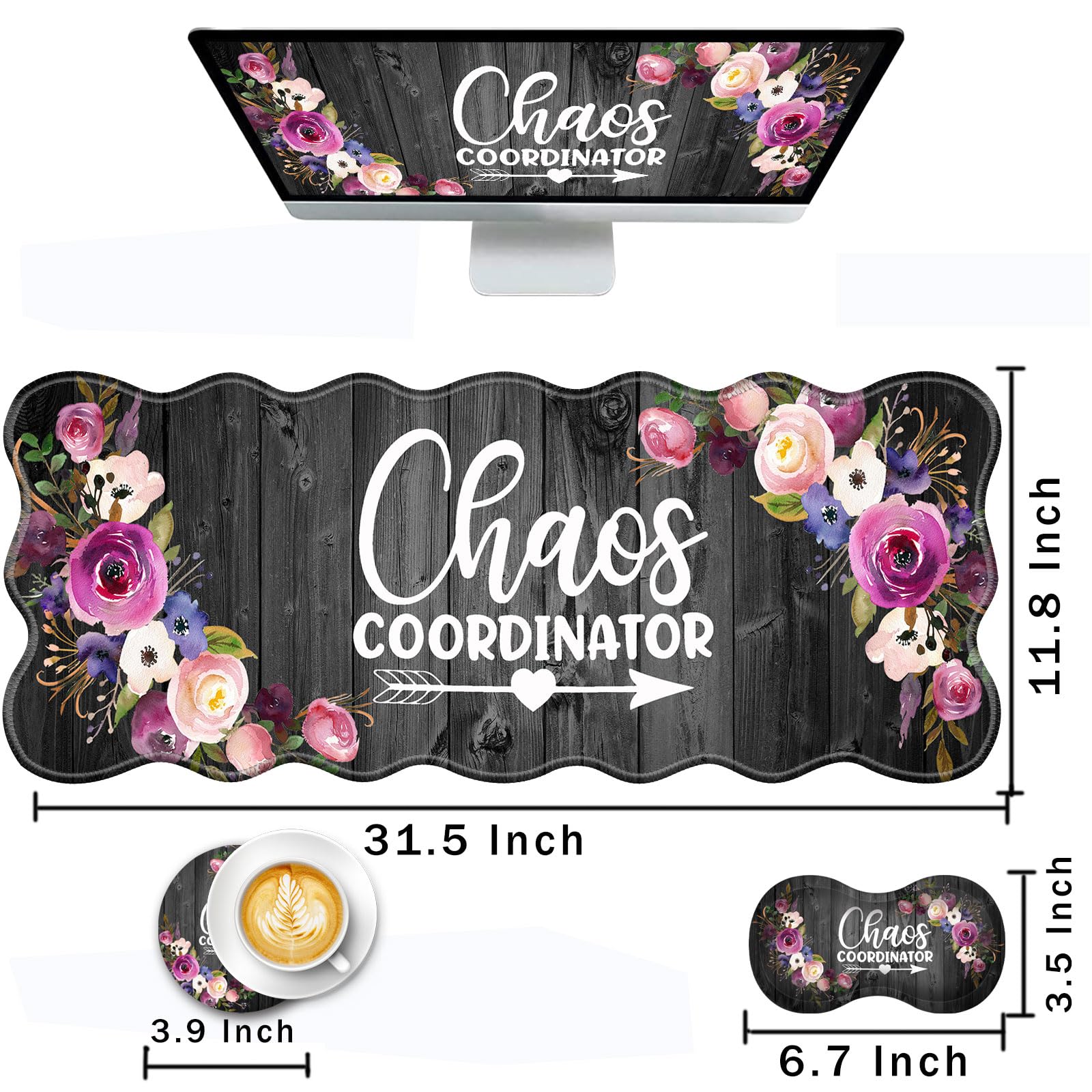 CICPLKSE Mouse Pad with Wrist Support + Desk Mat + Coaster 3 in 1 Set, XL Large Gaming Mousepad