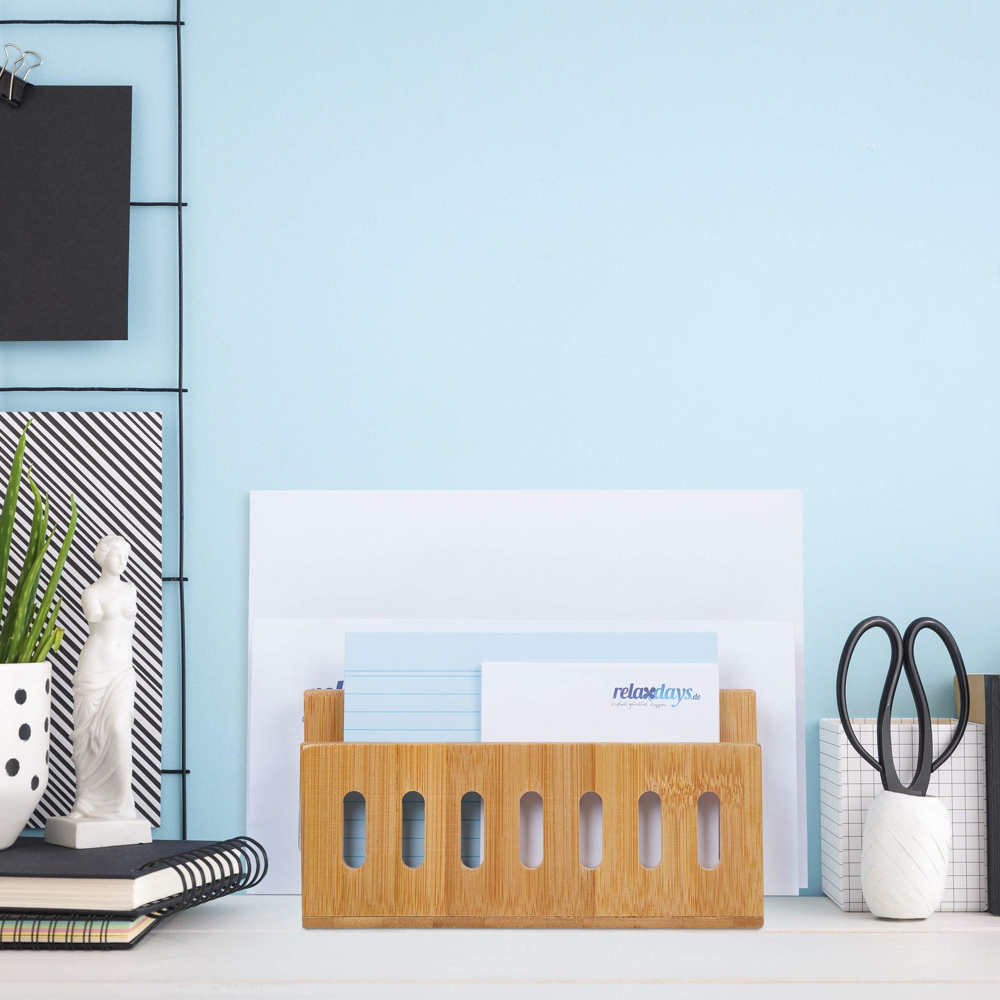 Relaxdays Bamboo Document Holder, 3 Compartments, Practical Letter Stand, for Office, Letter