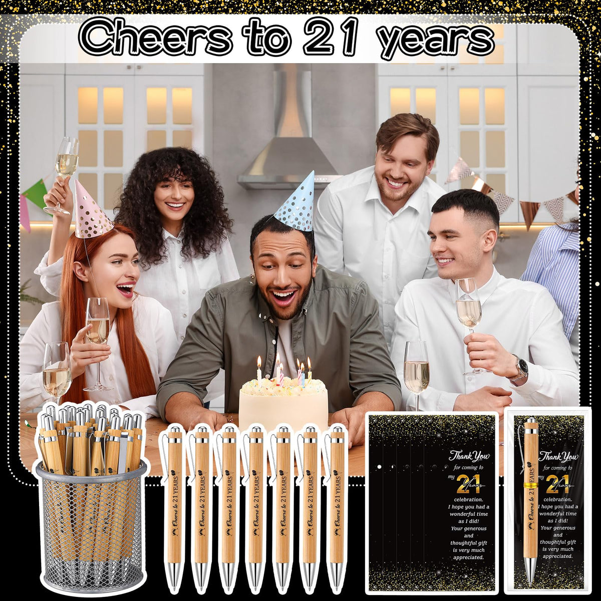 Sayglossy 50 Sets 21th Birthday Party Favors with Pens Andthank You Cards