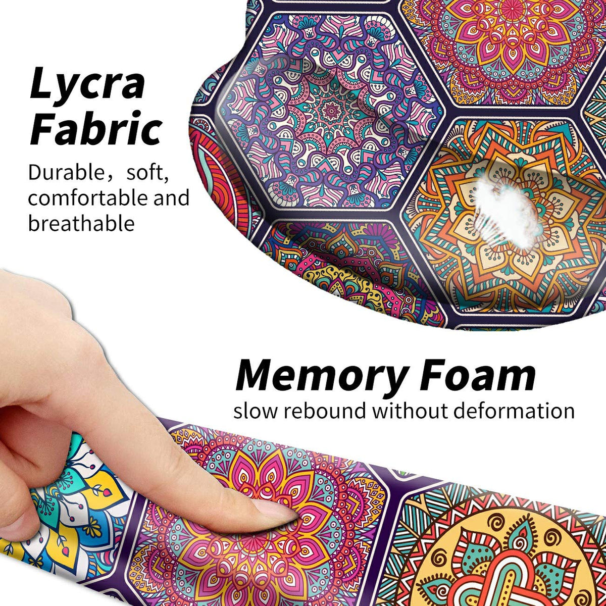 BEOTIWAD Memory Foam Mouse Pad Wrist Rest Set,Colorful Mandala