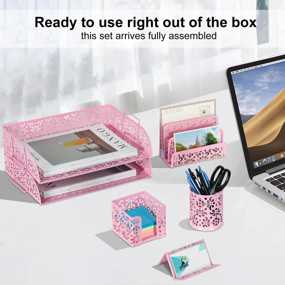 EasyPAG Desk Organizers and Accessories 5 Pieces Office Supplies Set - 2 Tier Paper Tray, Pencil