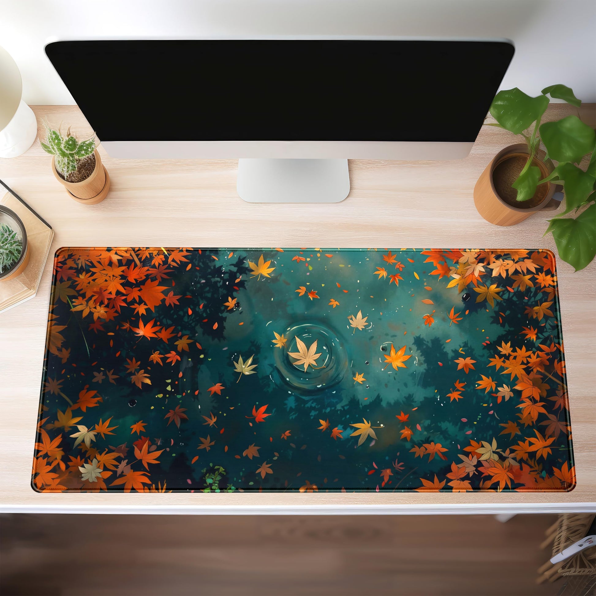Maple Leaves Desk Mat Gaming Mouse Pad Large, Extended Desk Pad Full Desk Cover Mat, Fall Leaves