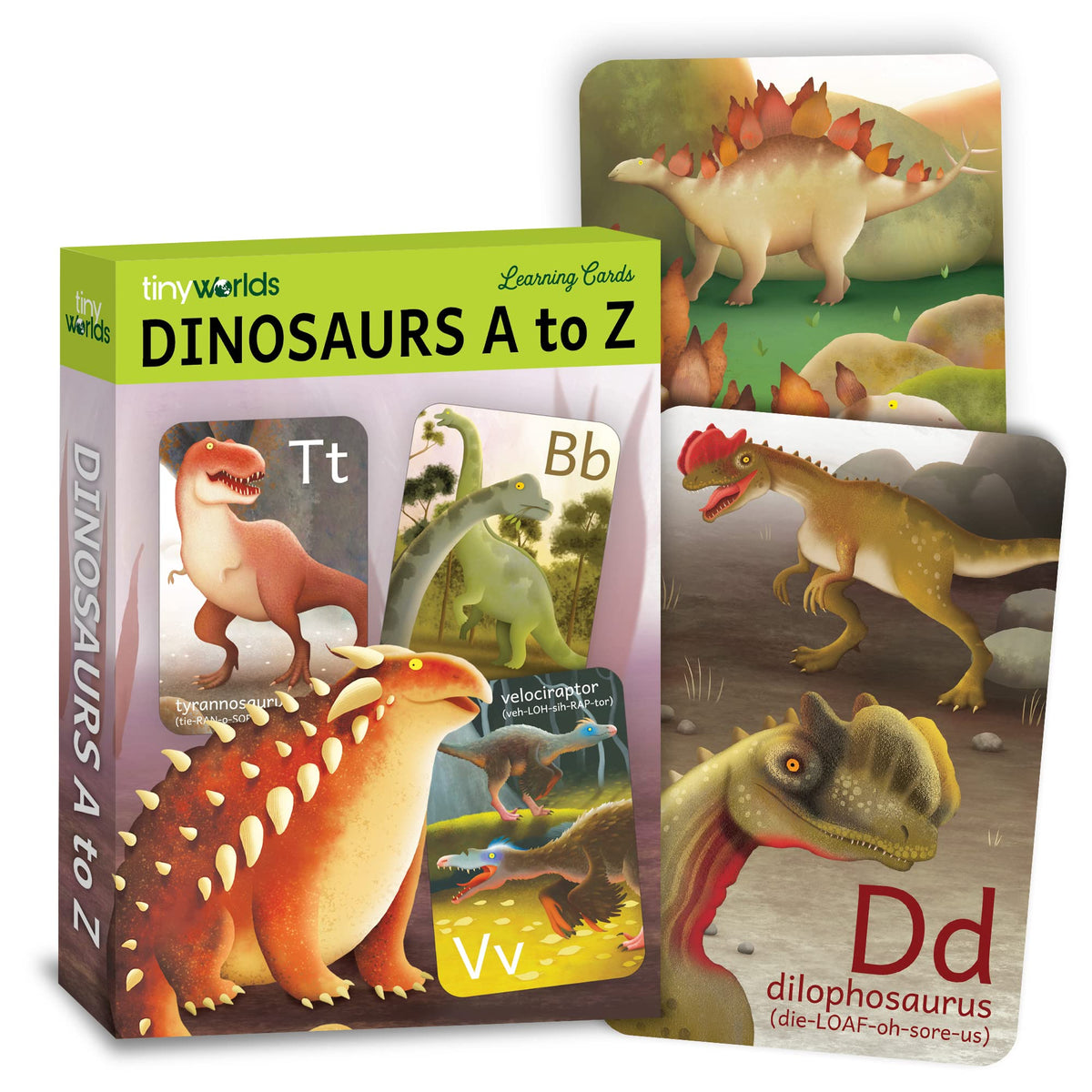 Tiny Worlds: Dinosaur ABC Flash Cards, Alphabet A to Z Dinosaurs flashcards for Kids 4-8 Years