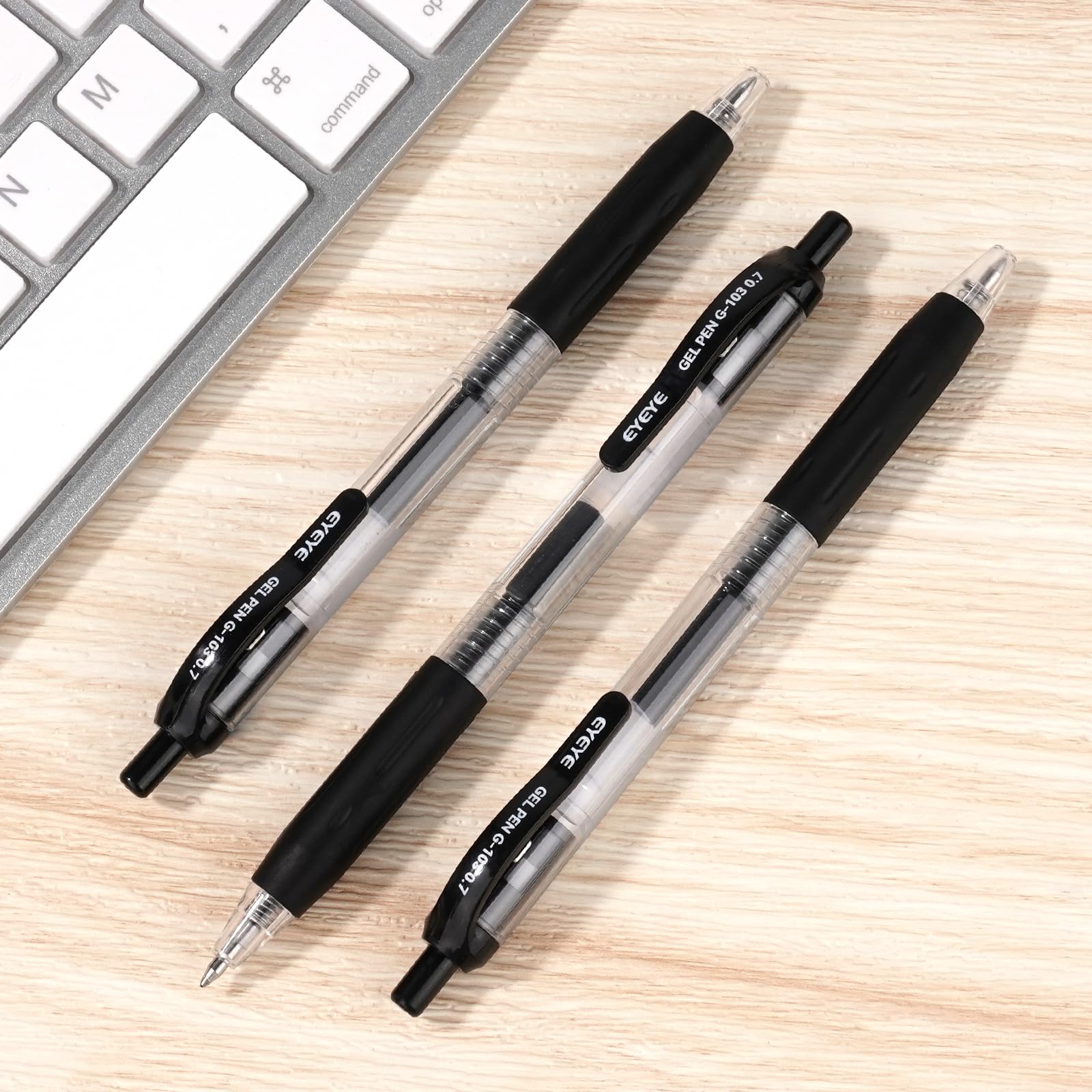 EYEYE G-103 Retractable Gel Pens Black 0.7mm, 25 Pack Medium Point Gel Ink Pens Quick Drying, 0.7