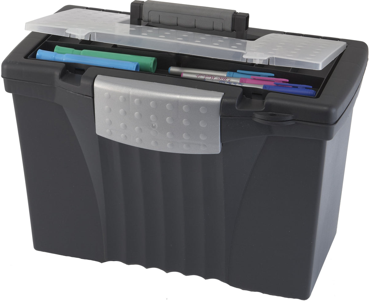 Storex Portable Letter/Legal Filebox with Organizer Lid, Letter/Legal Files, 14.5" X 10.5" X 12"