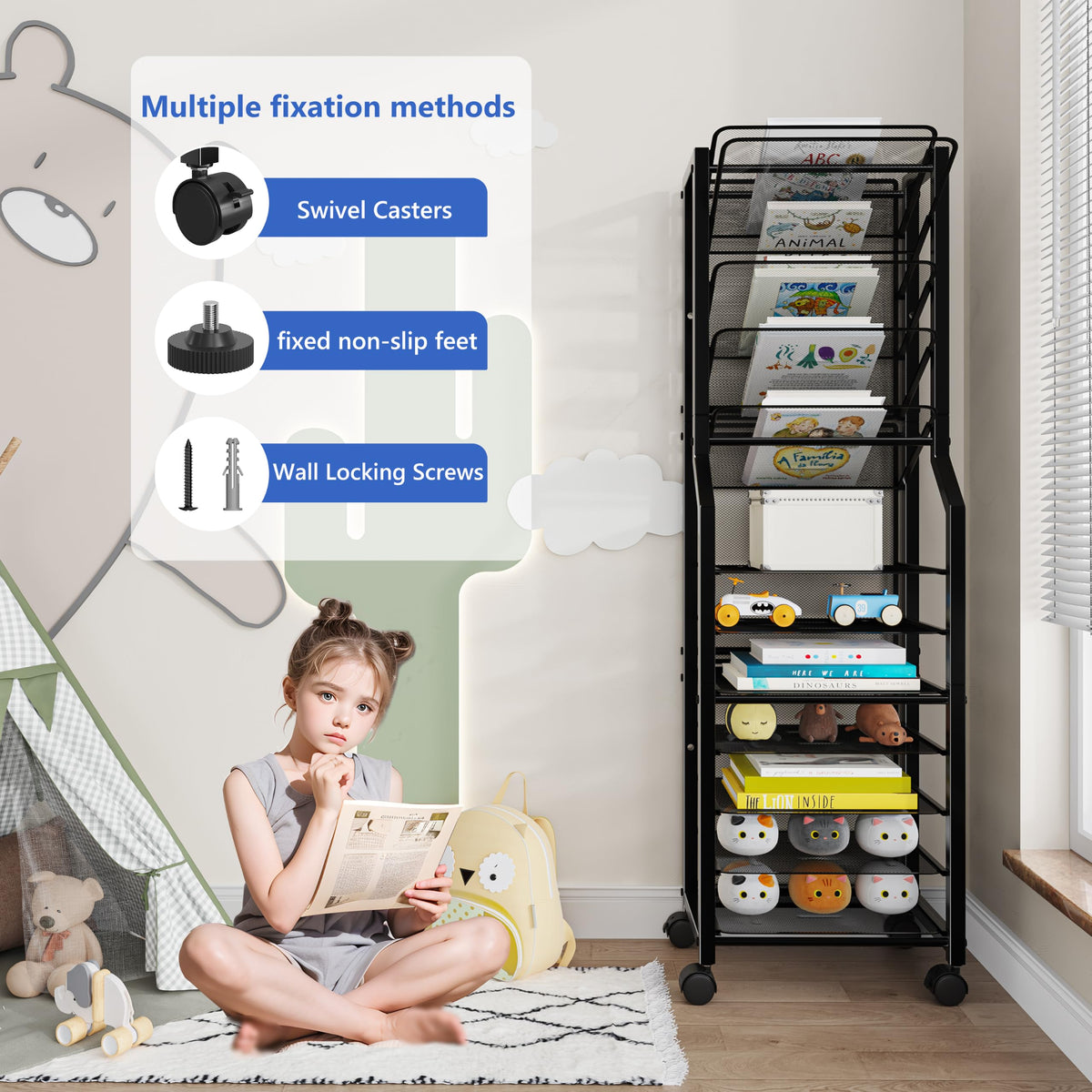 Simple Trending 12 Tier Rolling File Cart, Desk File Organizer with Sliding Trays and Metal Mesh