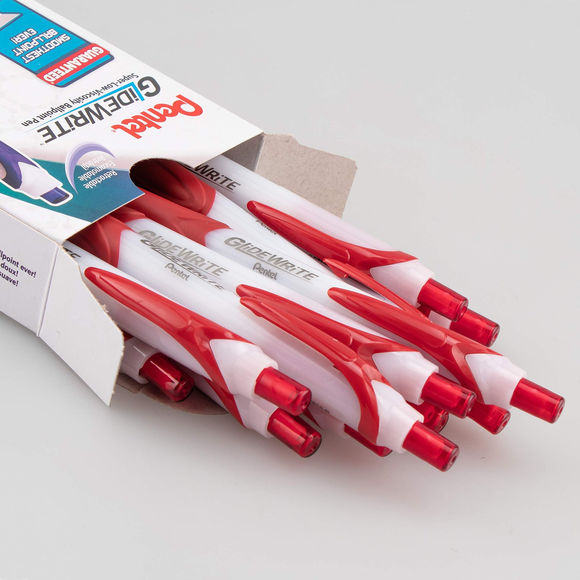 Pentel GlideWrite Ballpoint Pen with TechniFlo Ink, (1.0mm) Medium Line, Red, Box of 12 (BX910-B)