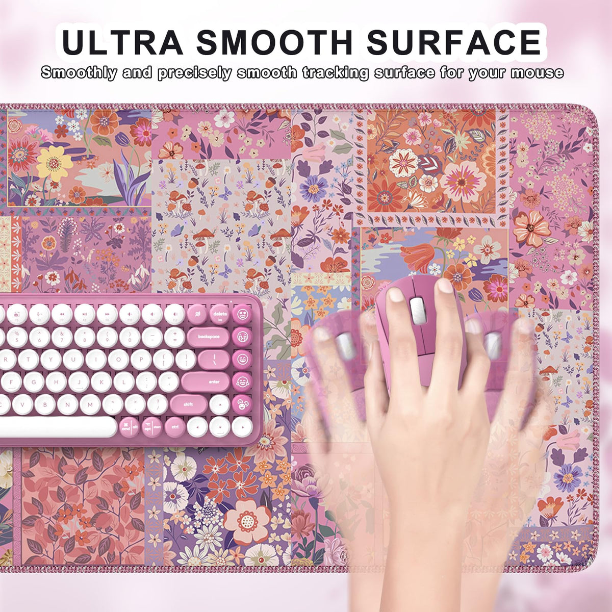 iCasso Floral Desk Pad Mat, Large Mouse Pad, Rose Pink