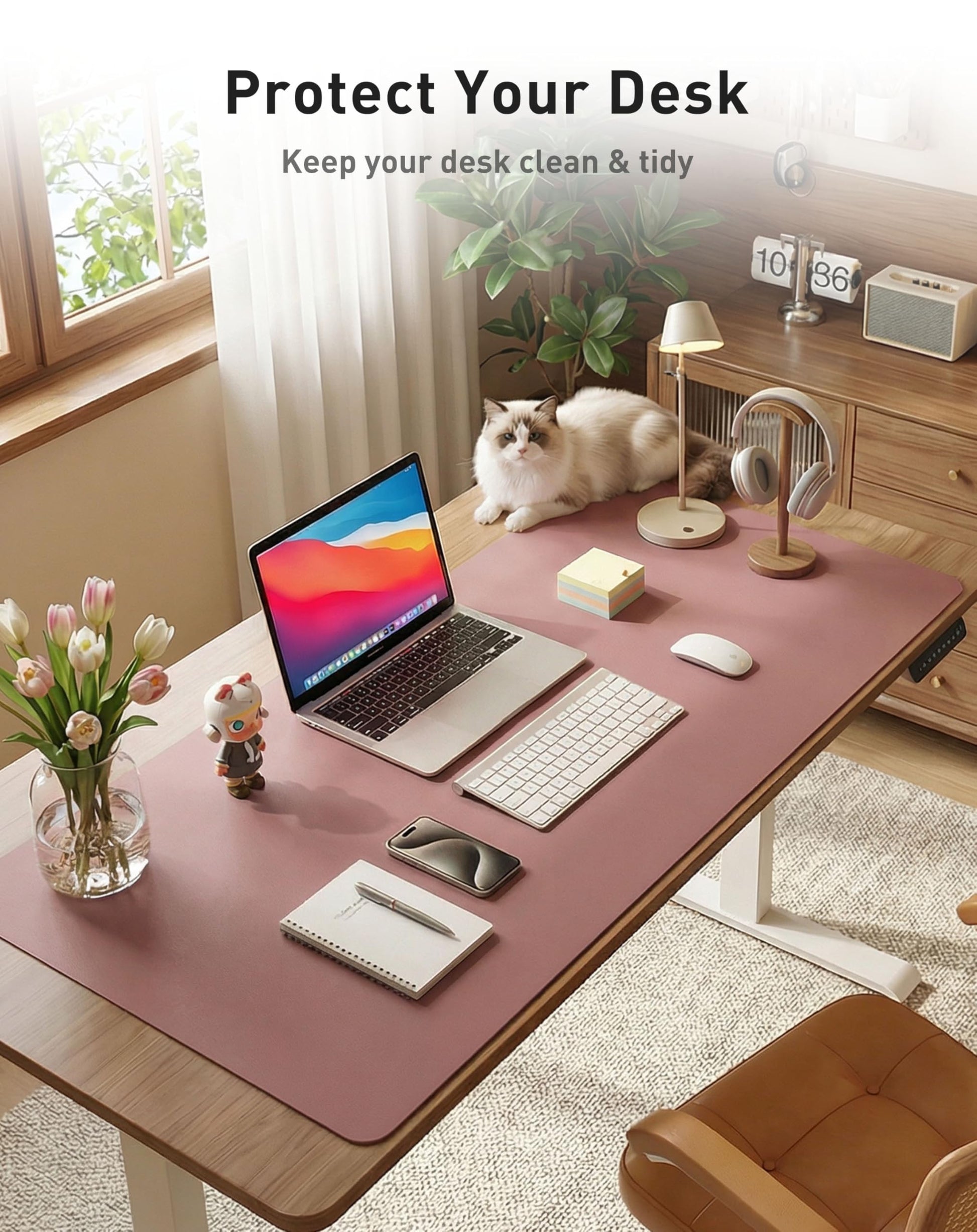 Aothia Faux Leather Desk Mat - Large Mouse Pad, Non-Slip PU Leather Blotter, Waterproof Writing