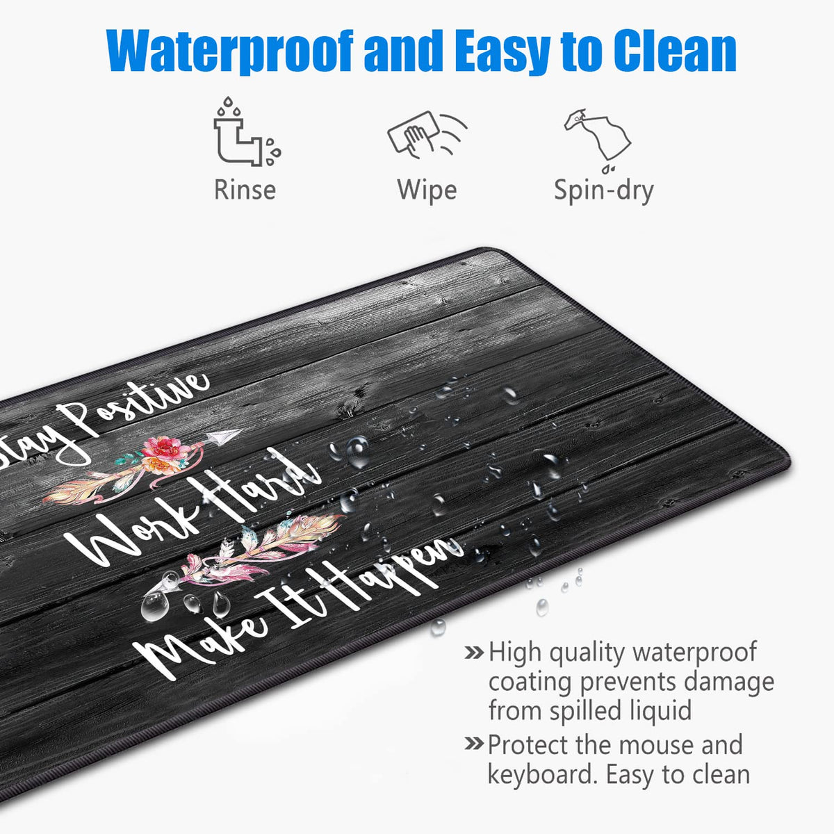 Desk Pad Gaming Mouse Pads with Coasters, Stay Positive Work Hard and Make It Happen Pattern
