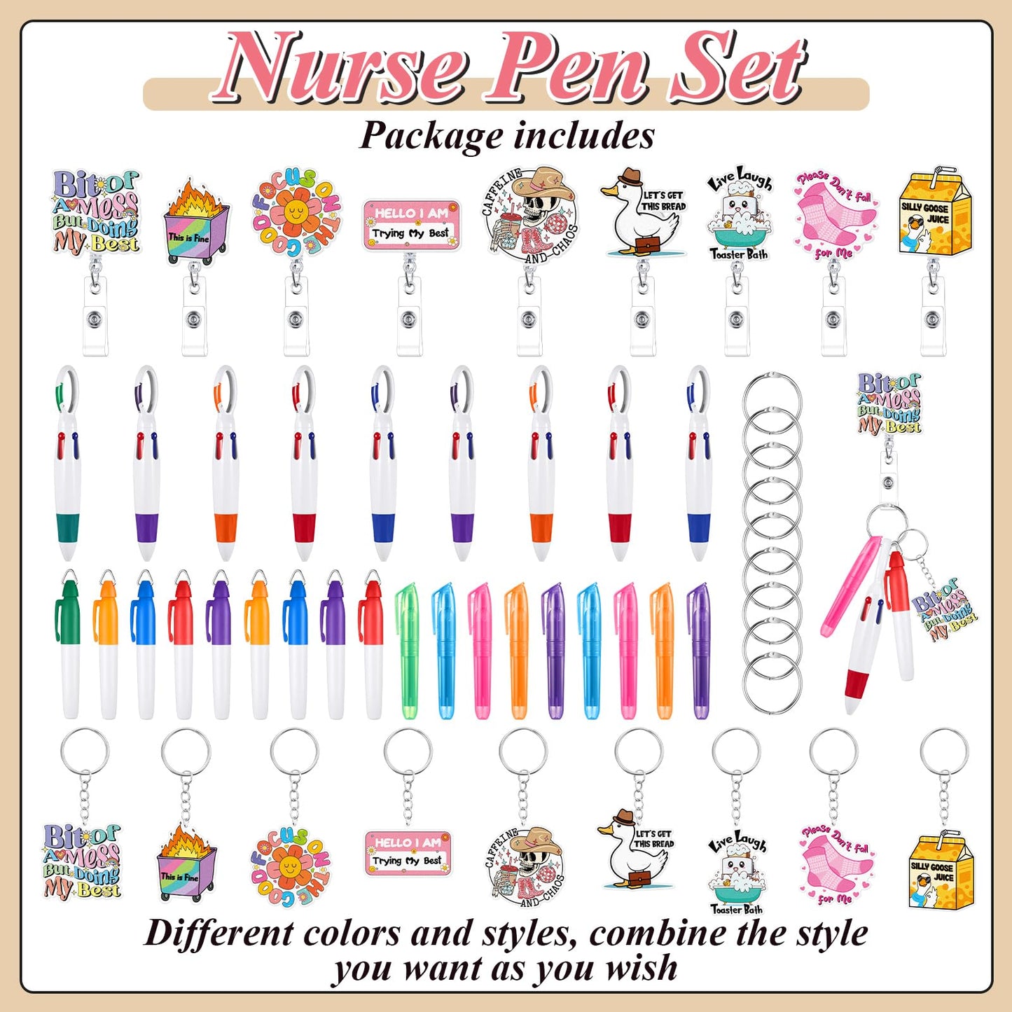 Henoyso Nurse Badge Reel Bulk,54 Pcs,Funny