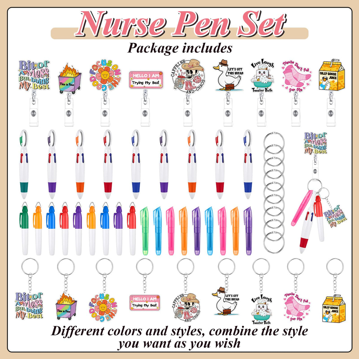 Henoyso Nurse Badge Reel Bulk,54 Pcs,Funny