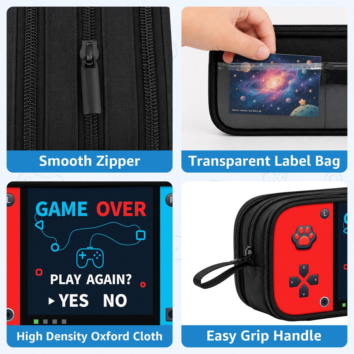Easozoom Game Controller Pencil Case for Boys Kids Teens, Large Capacity Pencil Pouch with 3