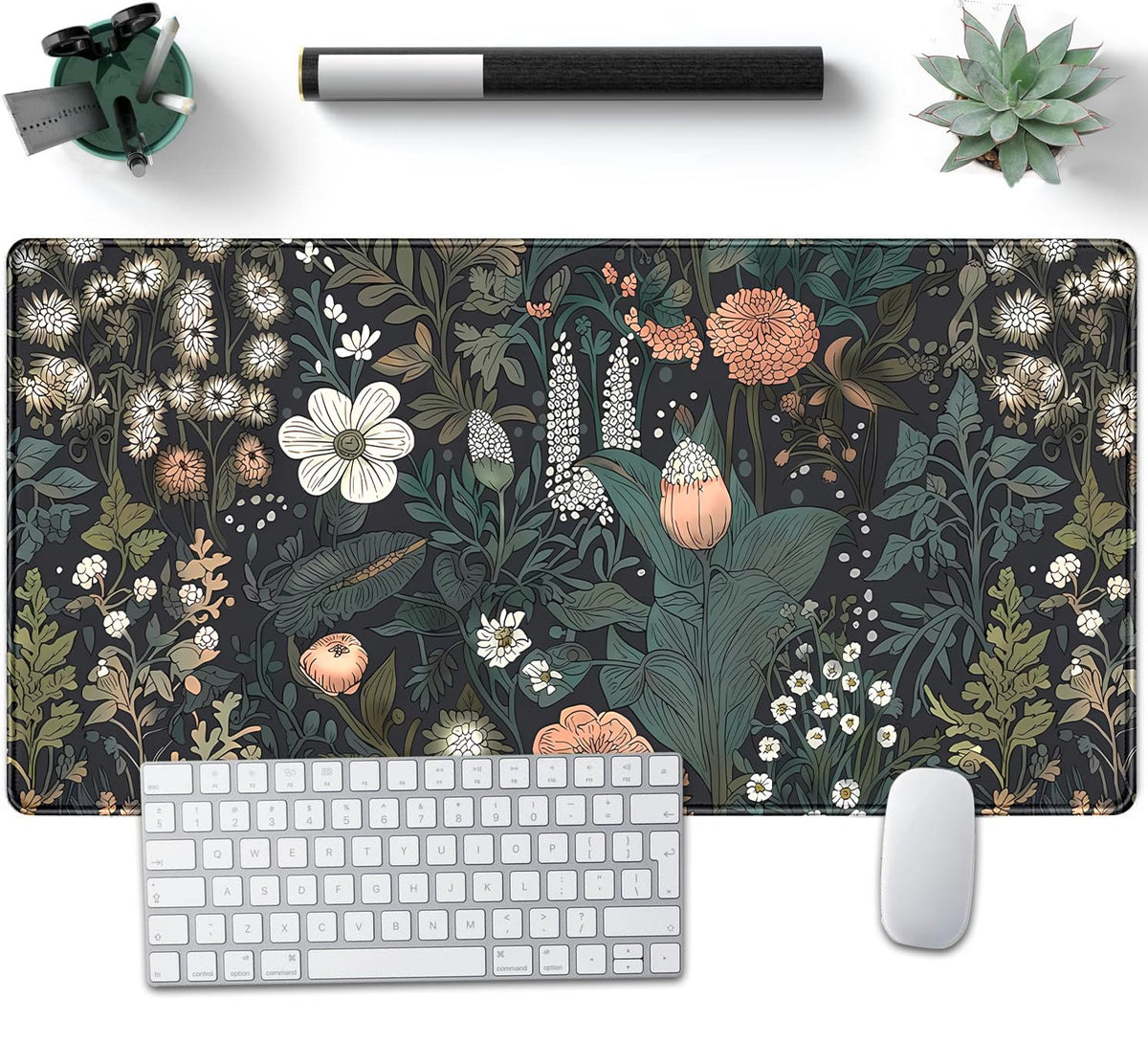 Dark Flower Desk Mat Floral Plants Mouse Pad Boho Aesthetic Wildflowers Large Gaming Mousepad Desk