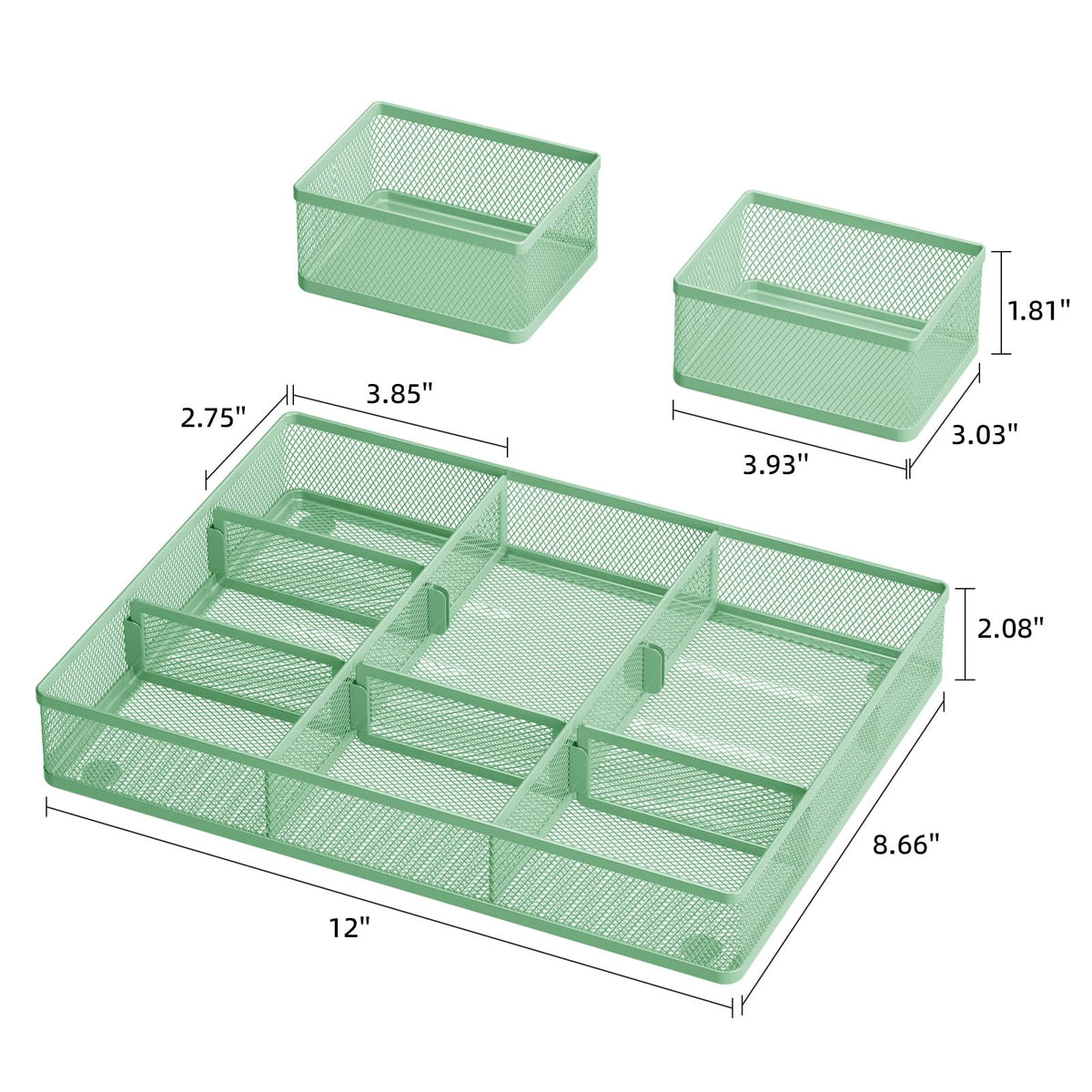 Marbrasse Mesh Desk Drawer Organizer Tray 3 Packs, Green