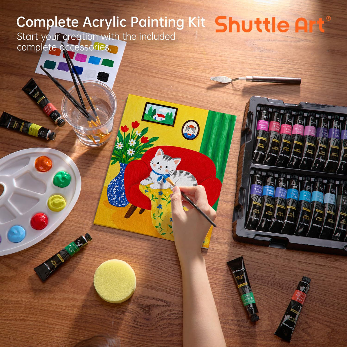 82 Pack Acrylic Paint Set, Shuttle Art 66 Colors Acrylic Paint with 10 Brushes, 22ml/0.74oz Tubes
