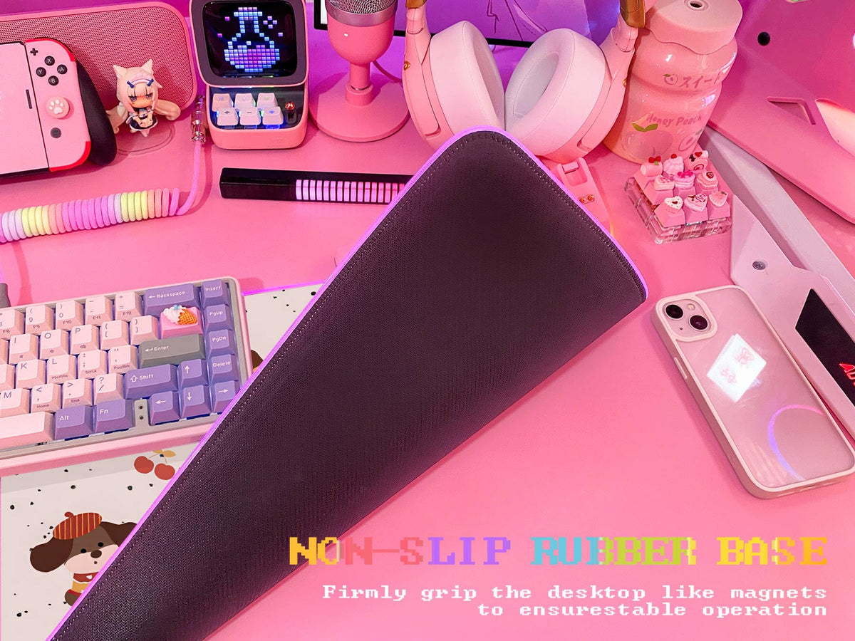 JMIYAV Pink RGB Gaming Mouse Pad 31.5x12 Inch PC XL Large Extended Glowing Led Light Up Desk Pad