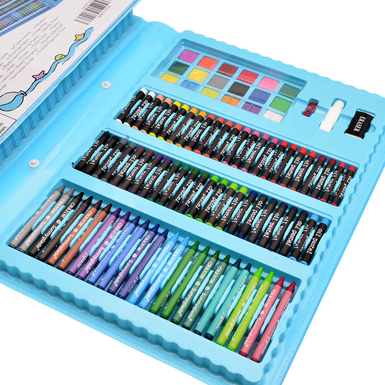 Sunnyglade 185 Pieces Double Sided Trifold Easel Art Set Art Supplies Blue