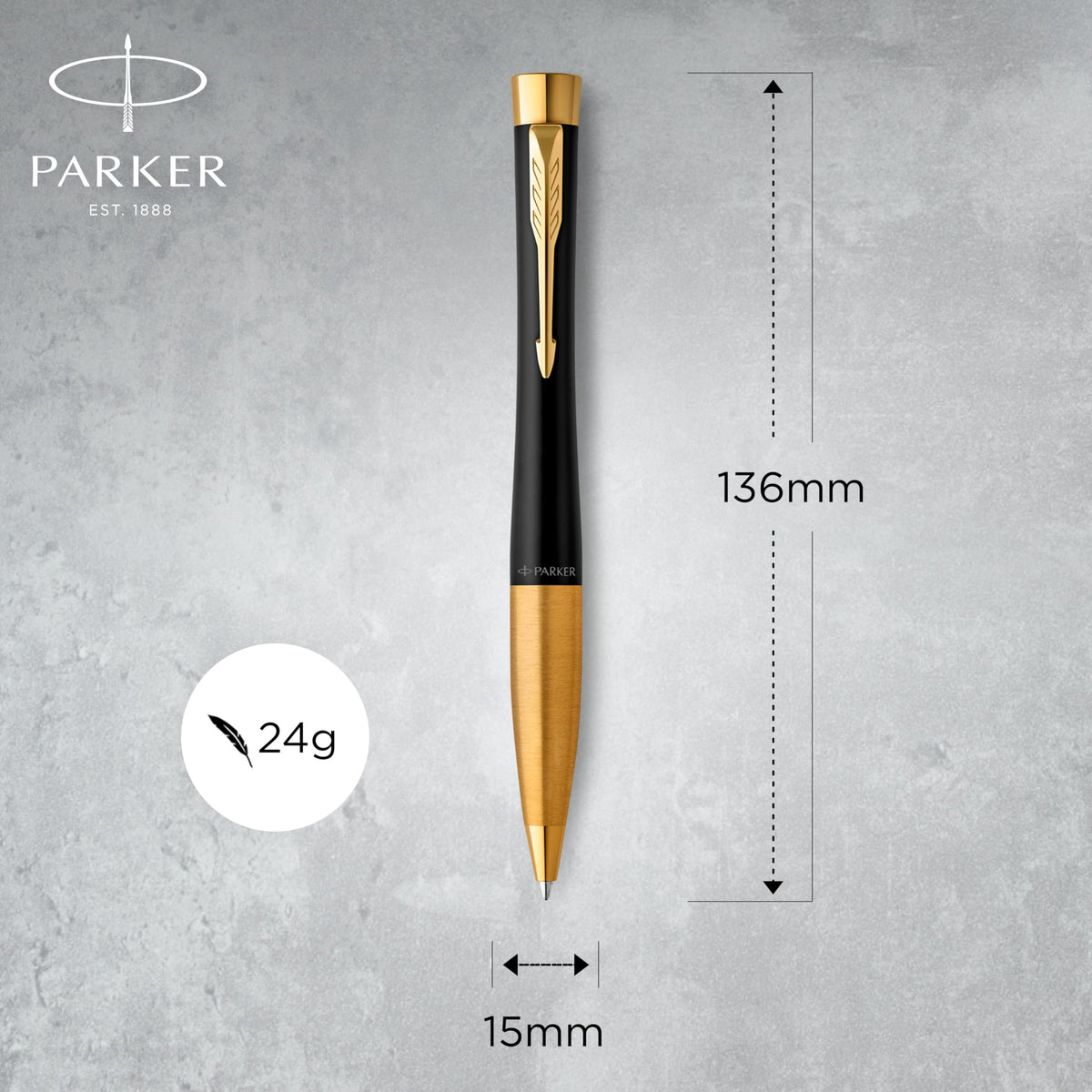 Parker Urban Twist Ballpoint Pen | Muted Black with Gold Trim | Medium Point Blue Ink Refill | Gift