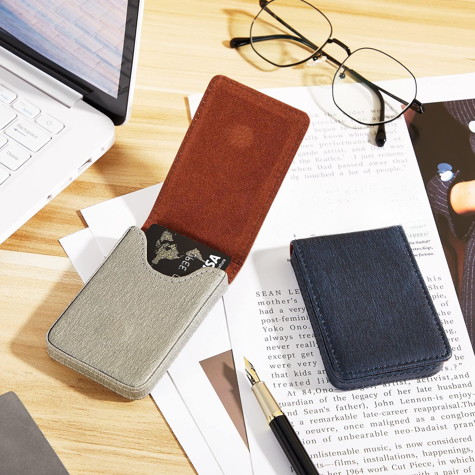 Outus 4 Pieces Business Card Holder, Gift for Husband Him Men PU Leather Business Card Case Pocket
