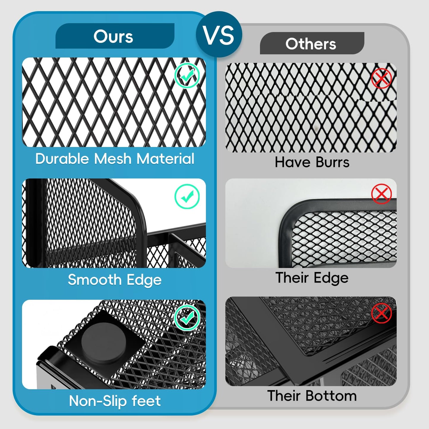 ReePlan Mesh Pen Organizer for Desk, 13 Compartments with Drawer, Black