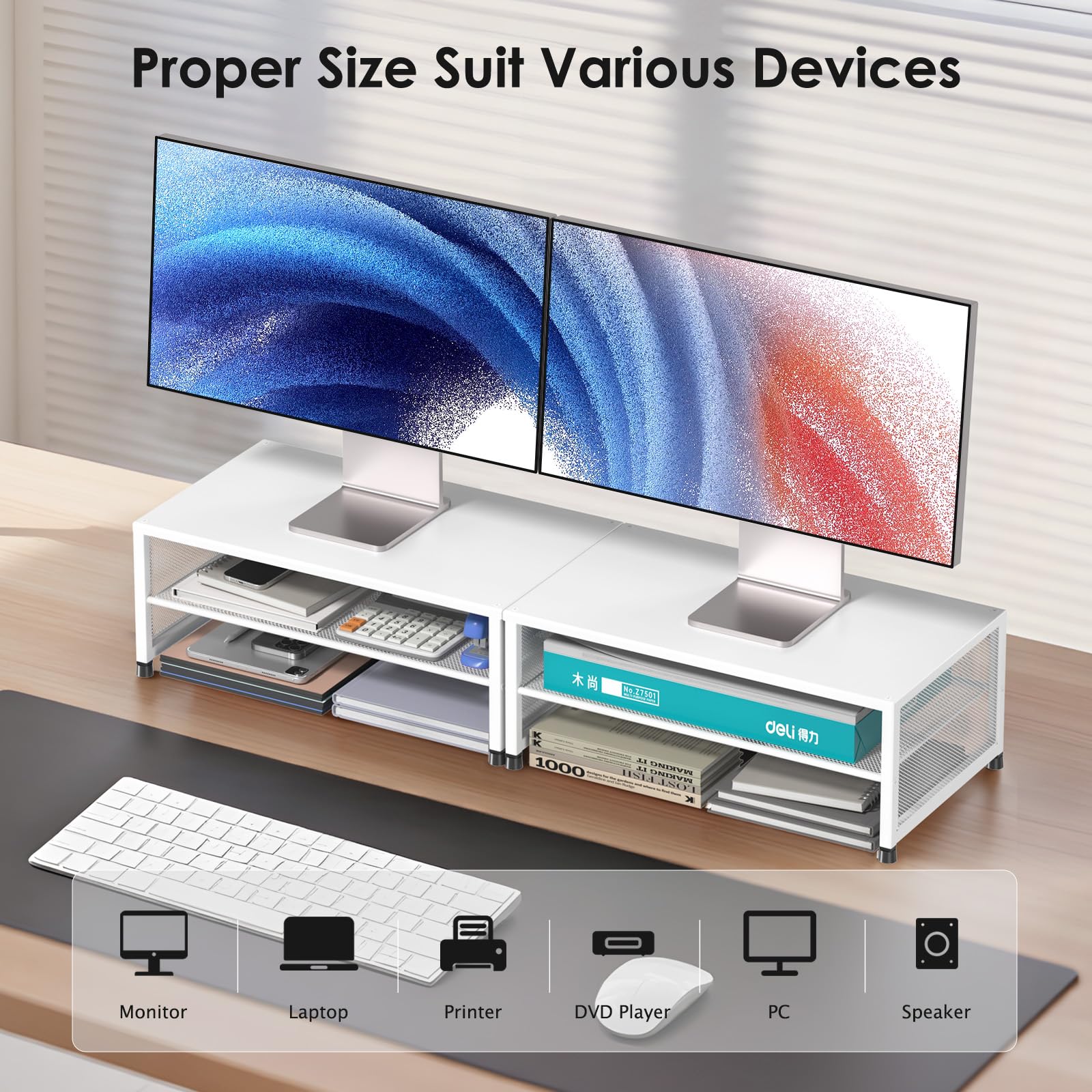 ECOLOVI 2-Tier Computer Monitor Stand Riser, Printer & Laptop Stand, Office Desk Accessories