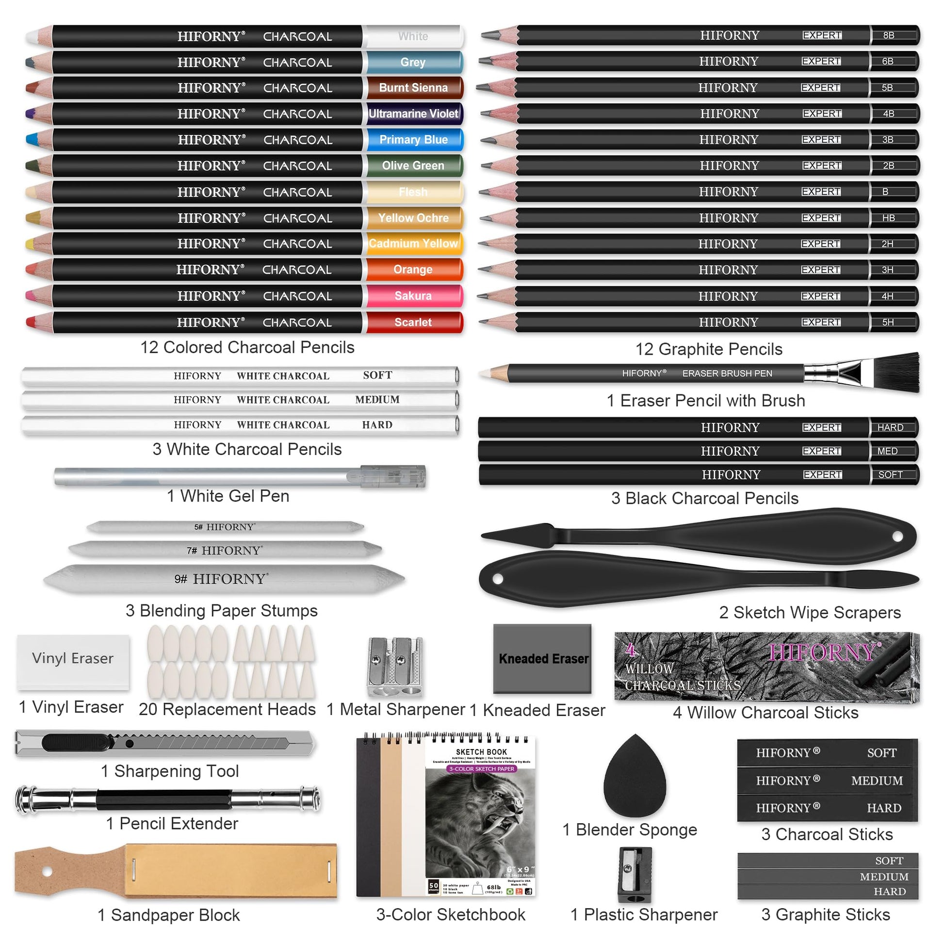 HIFORNY 76 PCS Drawing Set Sketching Kit,Sketch Pencils Art Supplies with