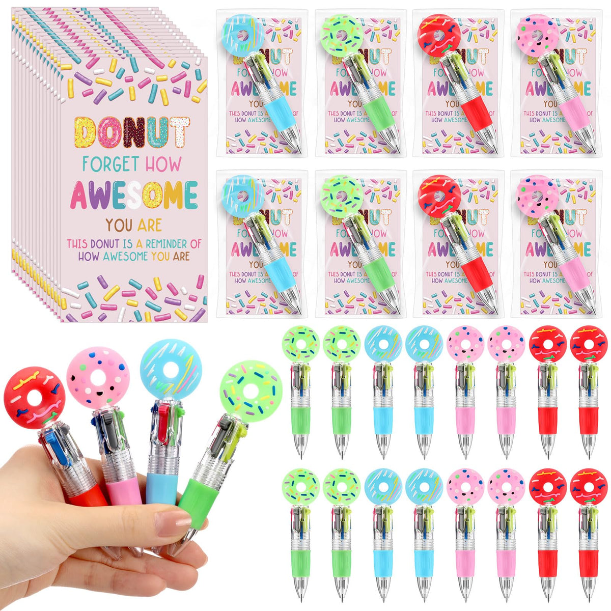 Sayglossy 24 Sets Donuts Party Favor Pens Gift Bulk with Positive Cards