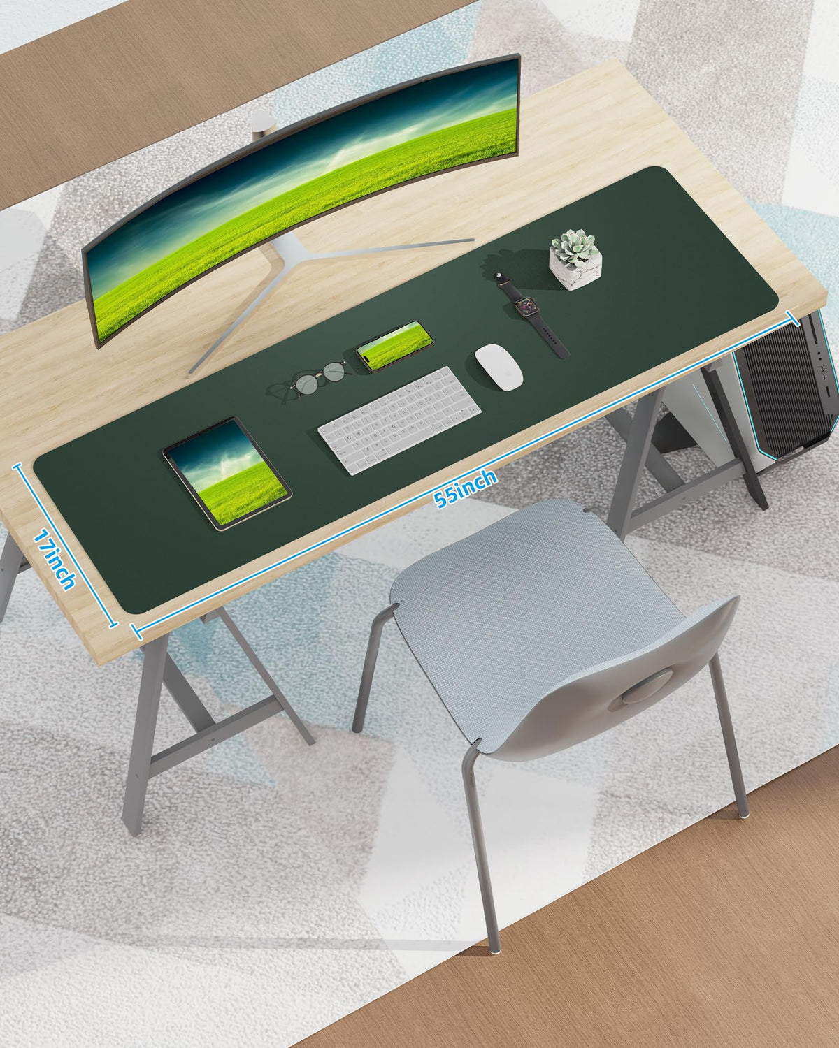 Large Desk Mat,55" x 17"Leather Desk Pad Protector,Large Mouse Pad,Office Desk Mat, Non-Slip PU