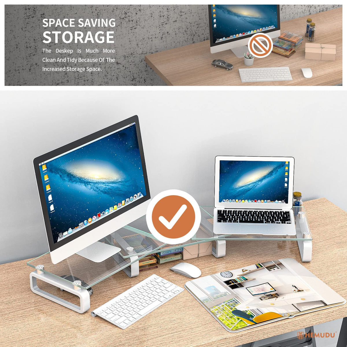Hemudu Dual Monitor Stand, Computer Monitor Stand, Desktop Organizer, Monitor Stand Riser for PC