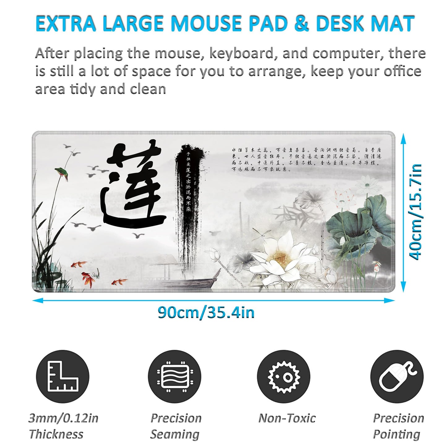 LL-COEUR XXL Landscape Gaming Mouse Pad Computer Keyboard Mat Office Desk Pad (Lotus 2, 35.4" x