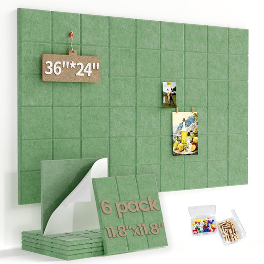 Large Felt Bulletin Board for Walls: 6-Pack Black Cork Board Alternative 11.8x11.8 Inch Peel and