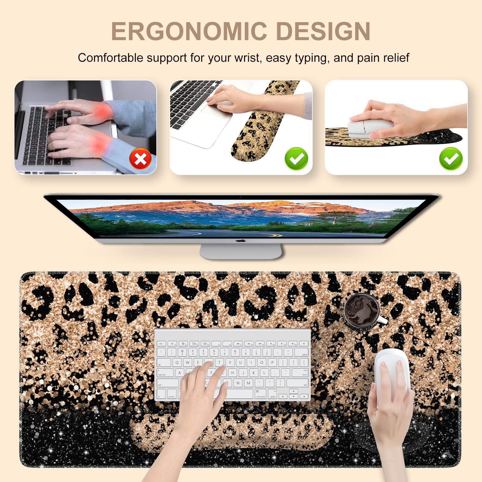 iLeadon 4in1 Mouse Pad Set, Leopard Mouse and Keyboard Pad Set