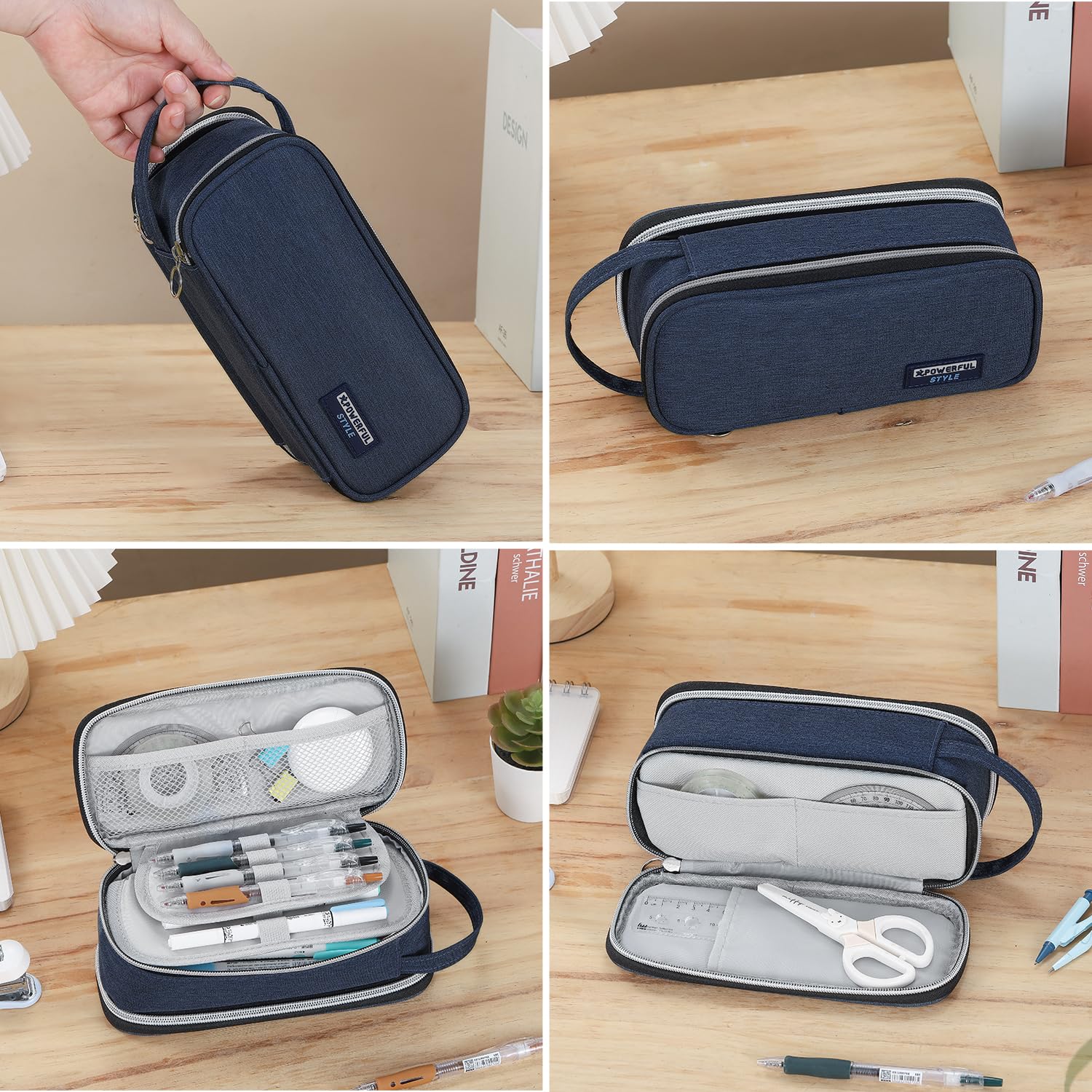 Large Pencil Case for Boys Teens Kids Organizer Zipper Pencil Pouch Blue