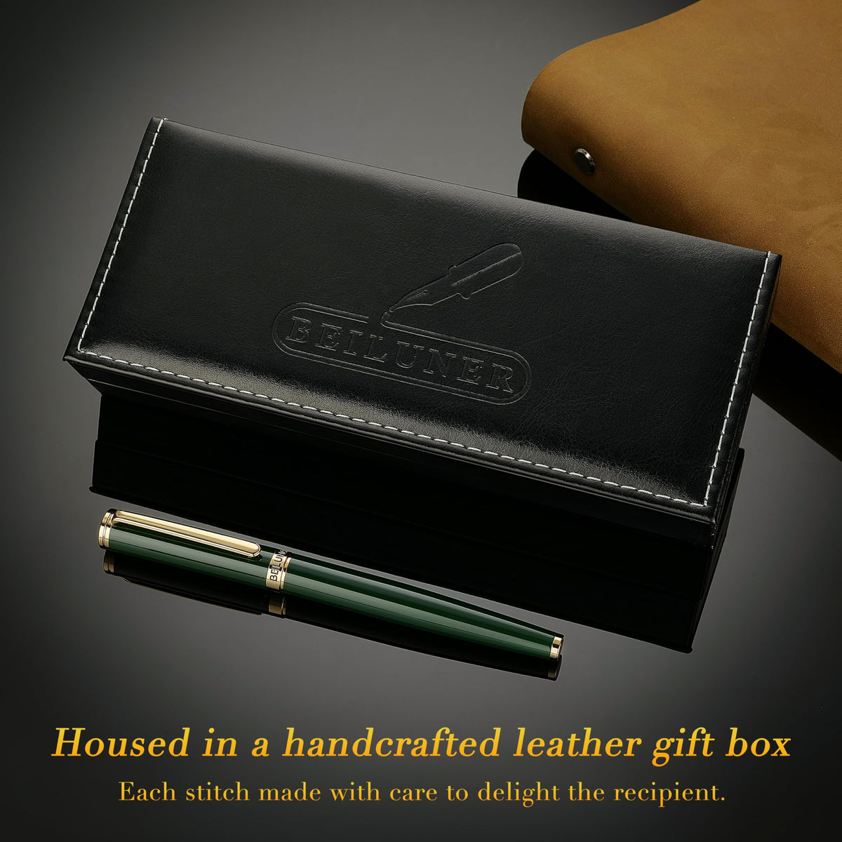 BEILUNER Racing Green Fountain Pen,Stunning Luxury Pens with 24K Gold Finish, Gorgeous 24K Gilded