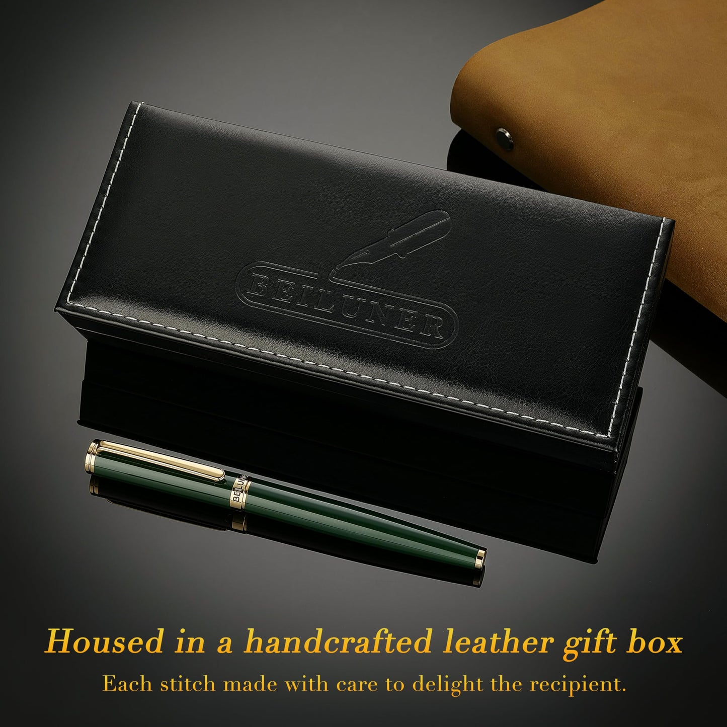 BEILUNER Racing Green Fountain Pen,Stunning Luxury Pens with 24K Gold Finish, Gorgeous 24K Gilded