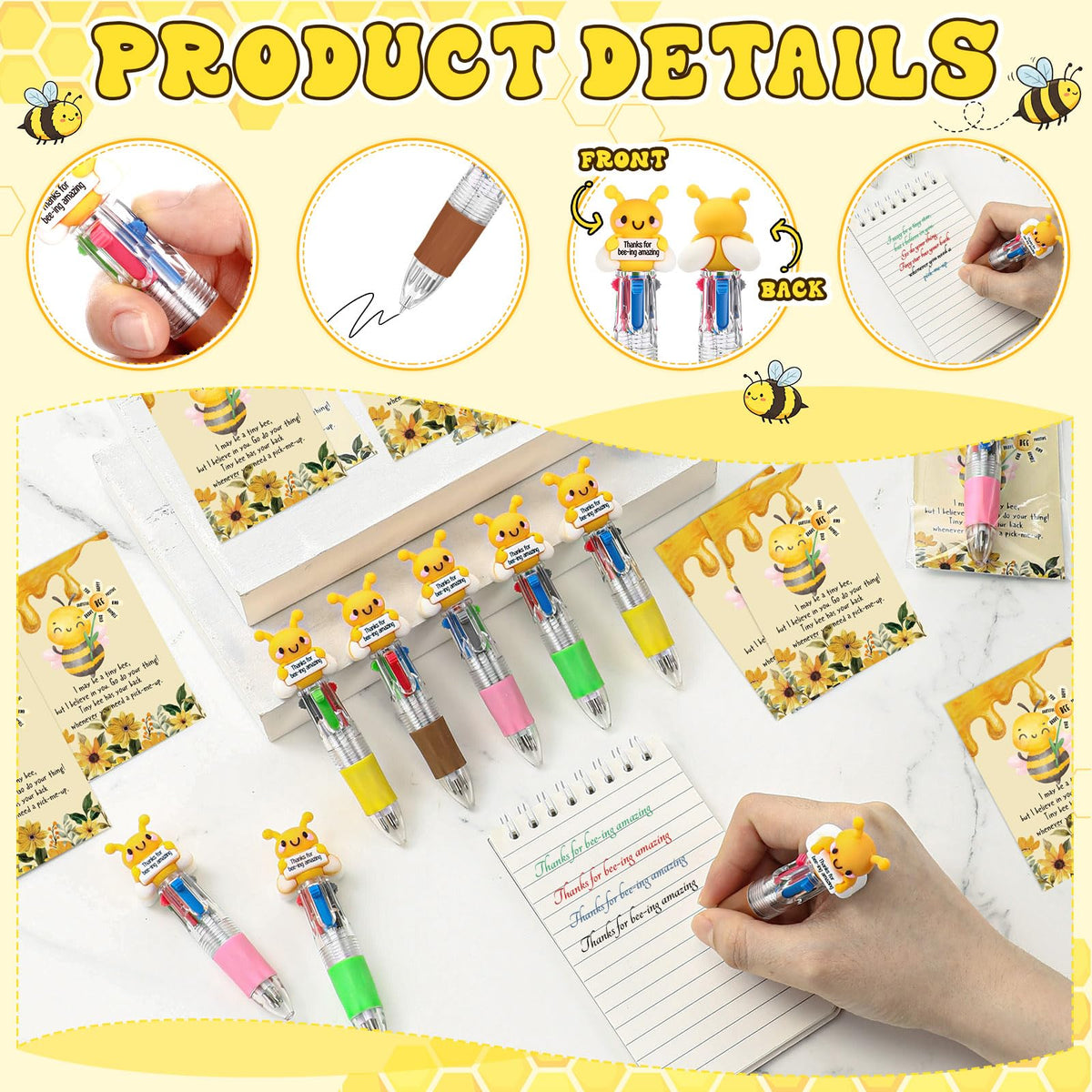 Sayglossy 24 Sets Bee Amazing Party Favor Pen Gift Bulk with Positive Card