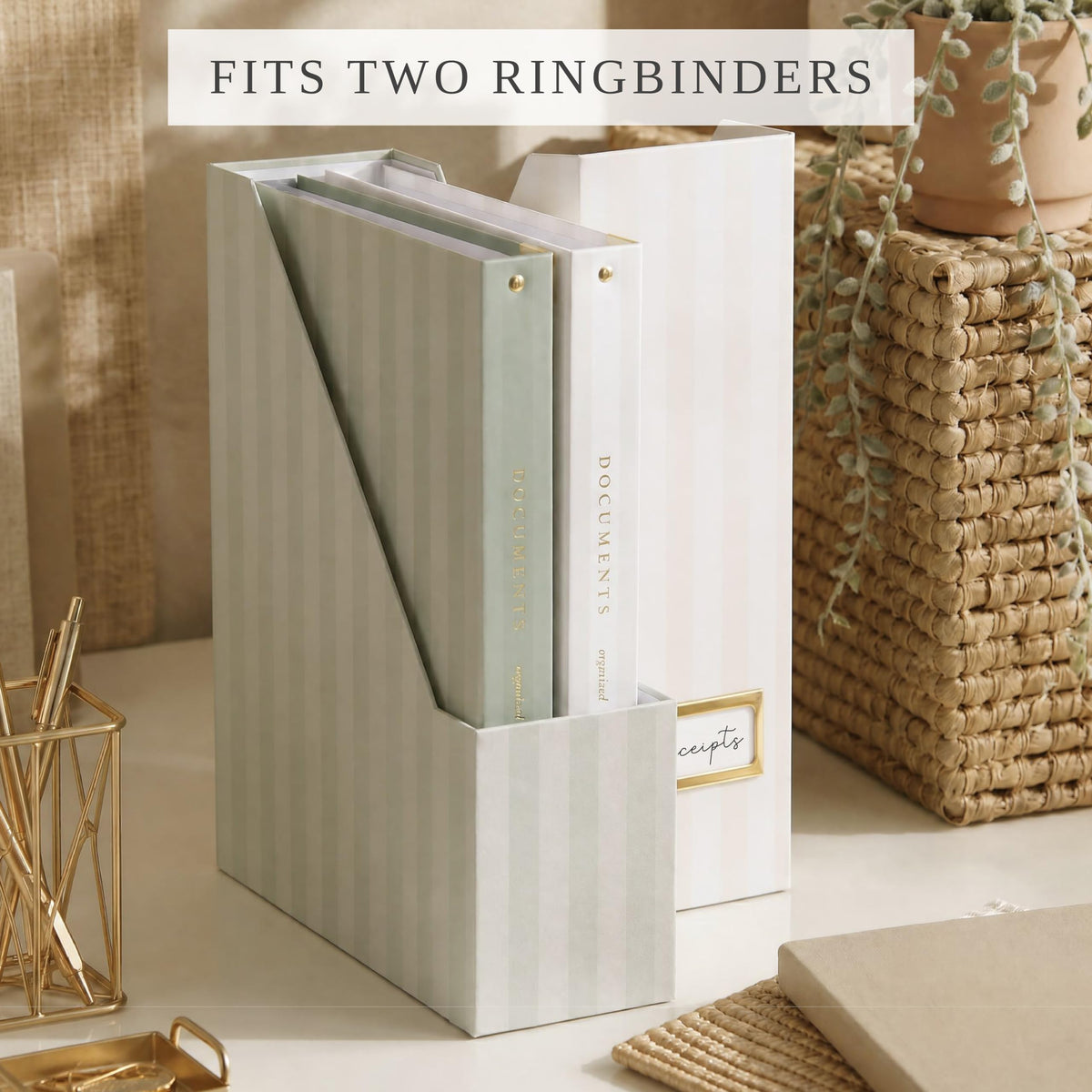 Beautiful Magazine Holder Set of 3 - Sturdy File Holder for Desk or Shelves