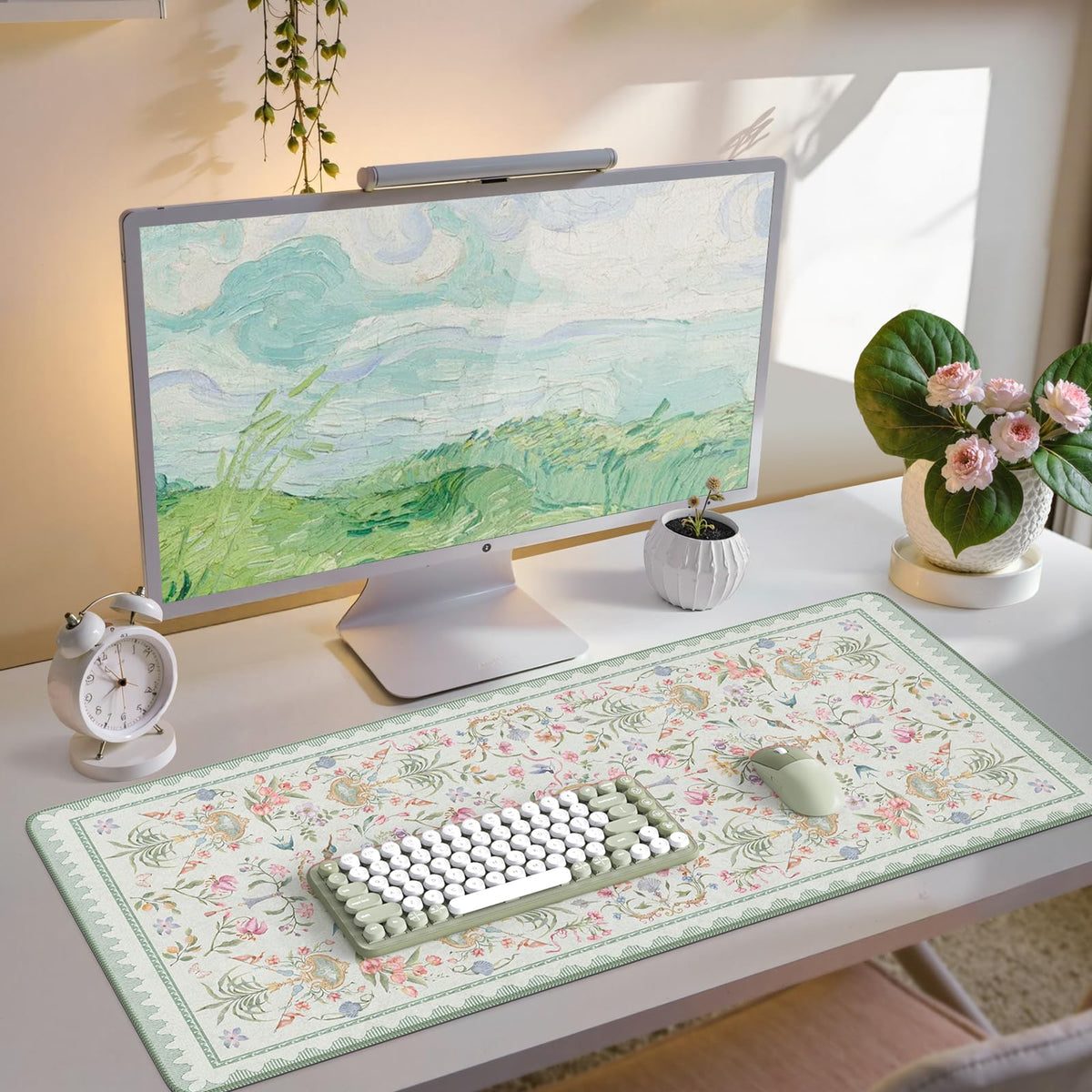iCasso Desk Cover Mat Green,Extra Large Mouse Pad for Desktop,Floral