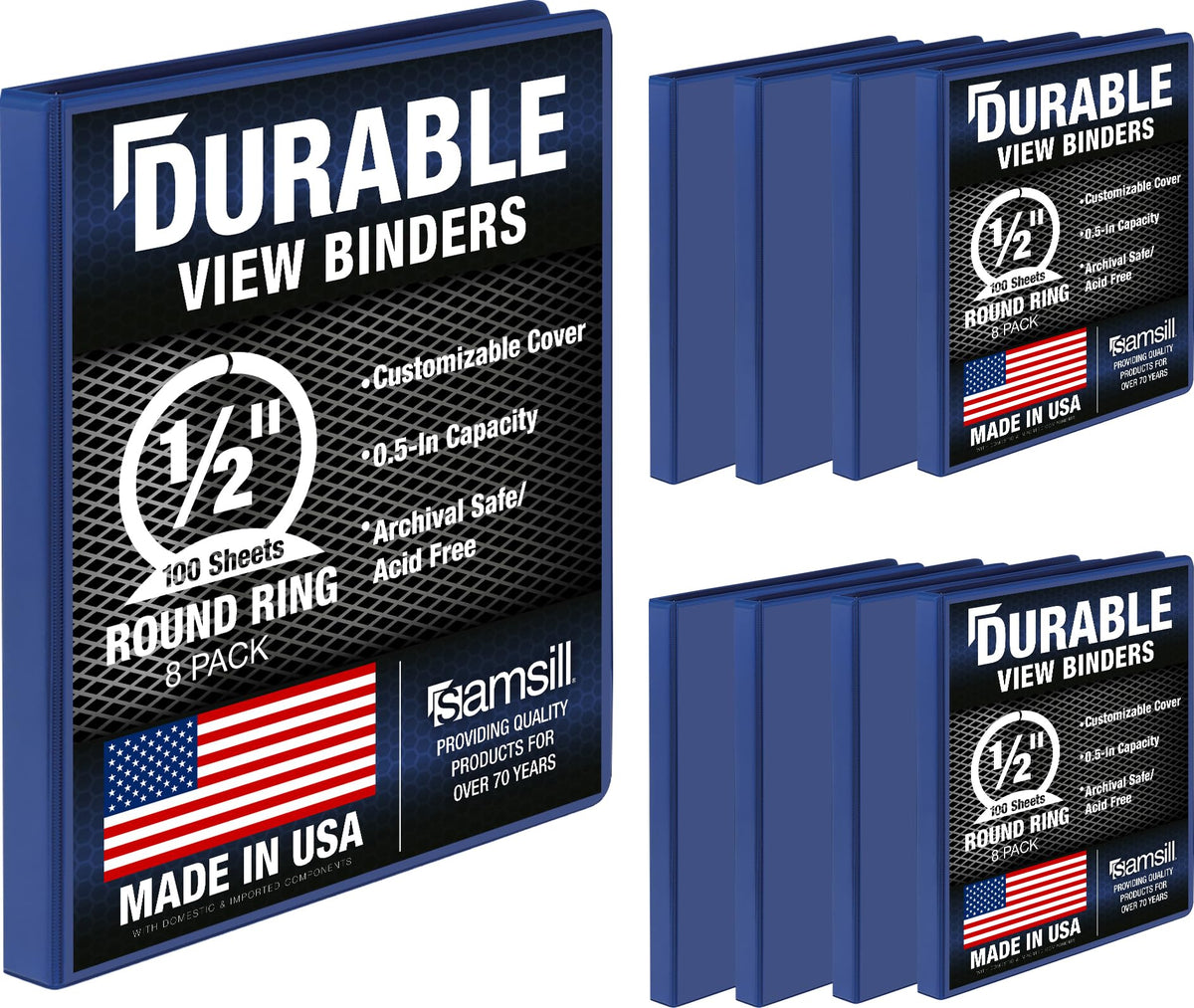 Samsill 8 Pack Durable 0.5 Inch 3 Ring Binders, Round Ring, Clear View Cover for Presentations