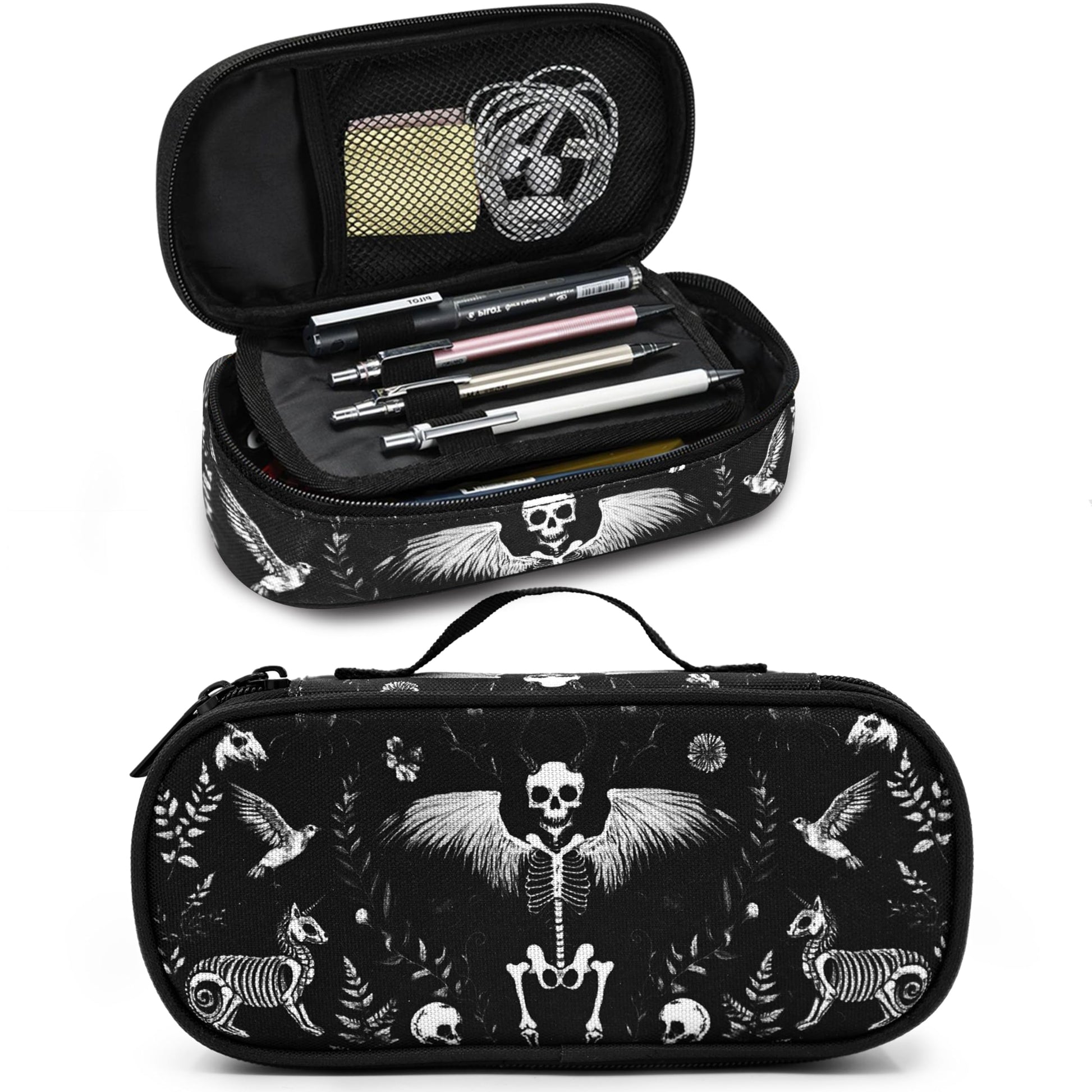 Droerfes Goth Skull Pencil Case Pencil Pouch Large Capacity Pen Bag School Office Organizer